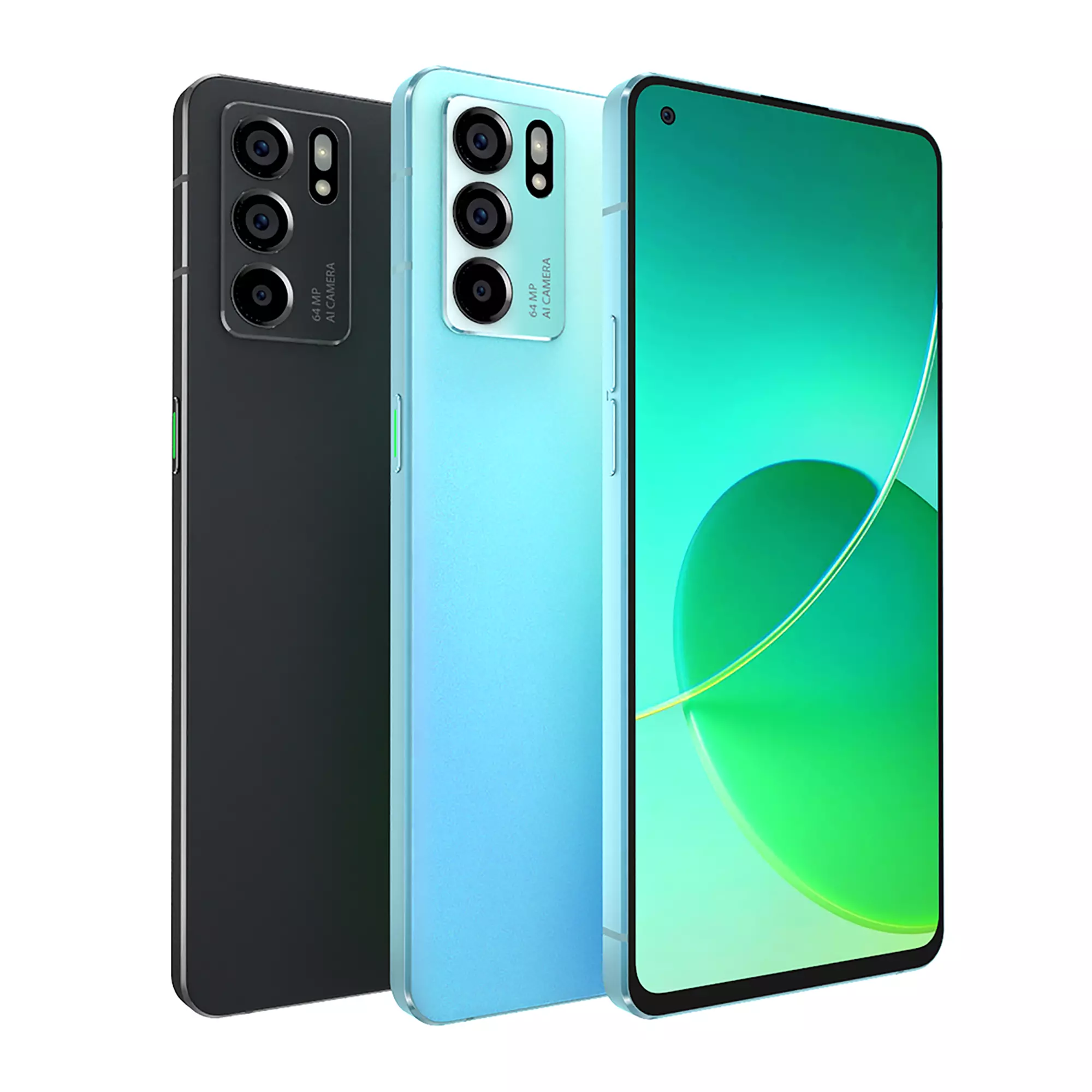 Oppo Reno6 5G Black and Blue Colors 3D model_0