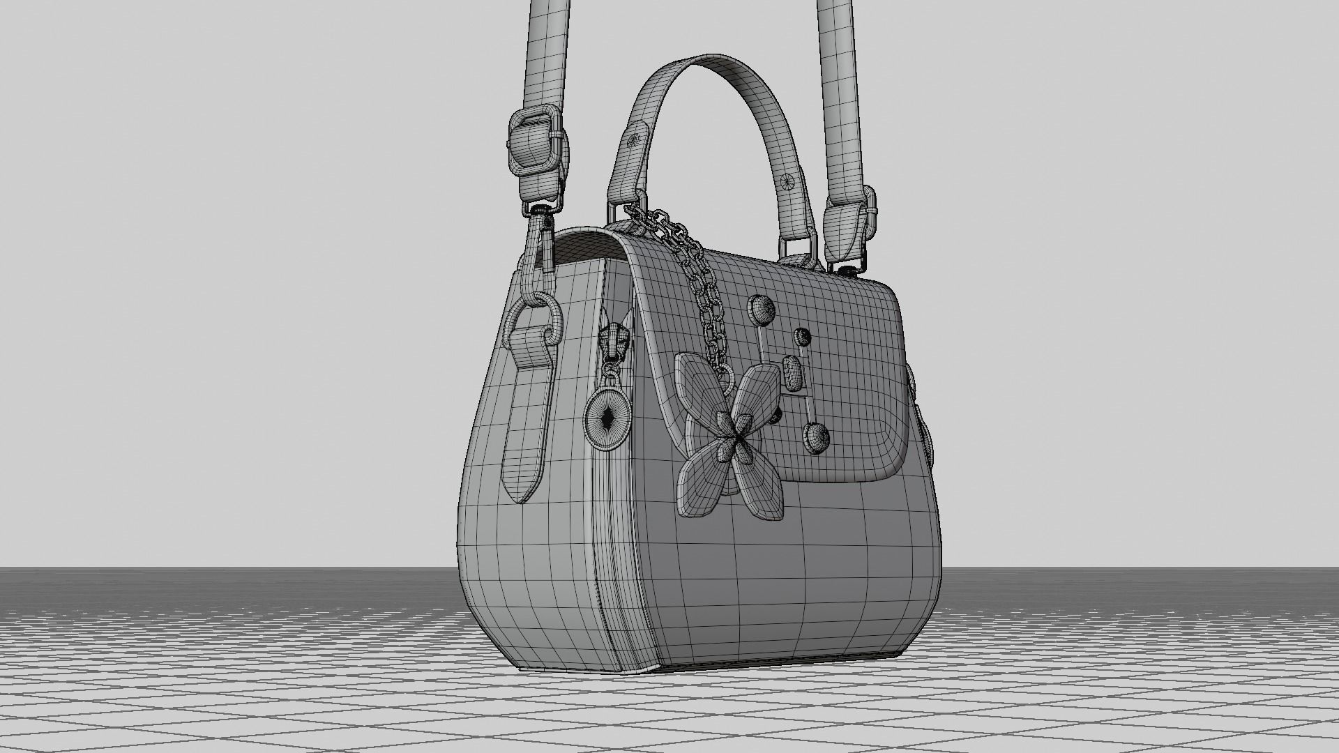 Flower red handbag with flower embroidery  Low-poly 3D model_15