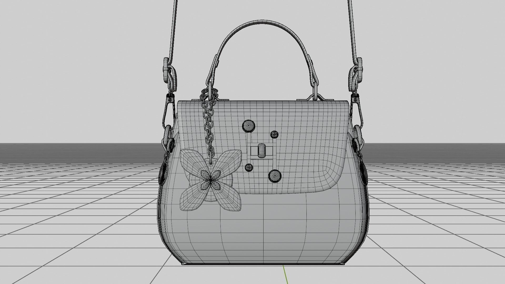 Flower white handbag with flower embroidery  Low-poly 3D model_15