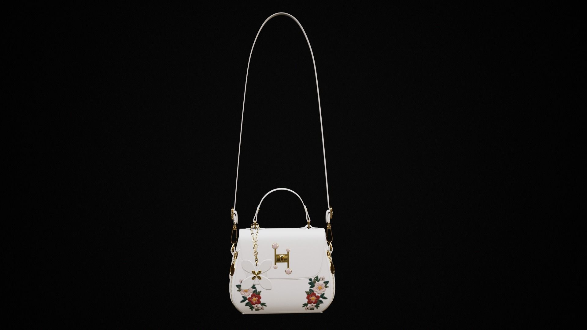 Flower white handbag with flower embroidery  Low-poly 3D model_2