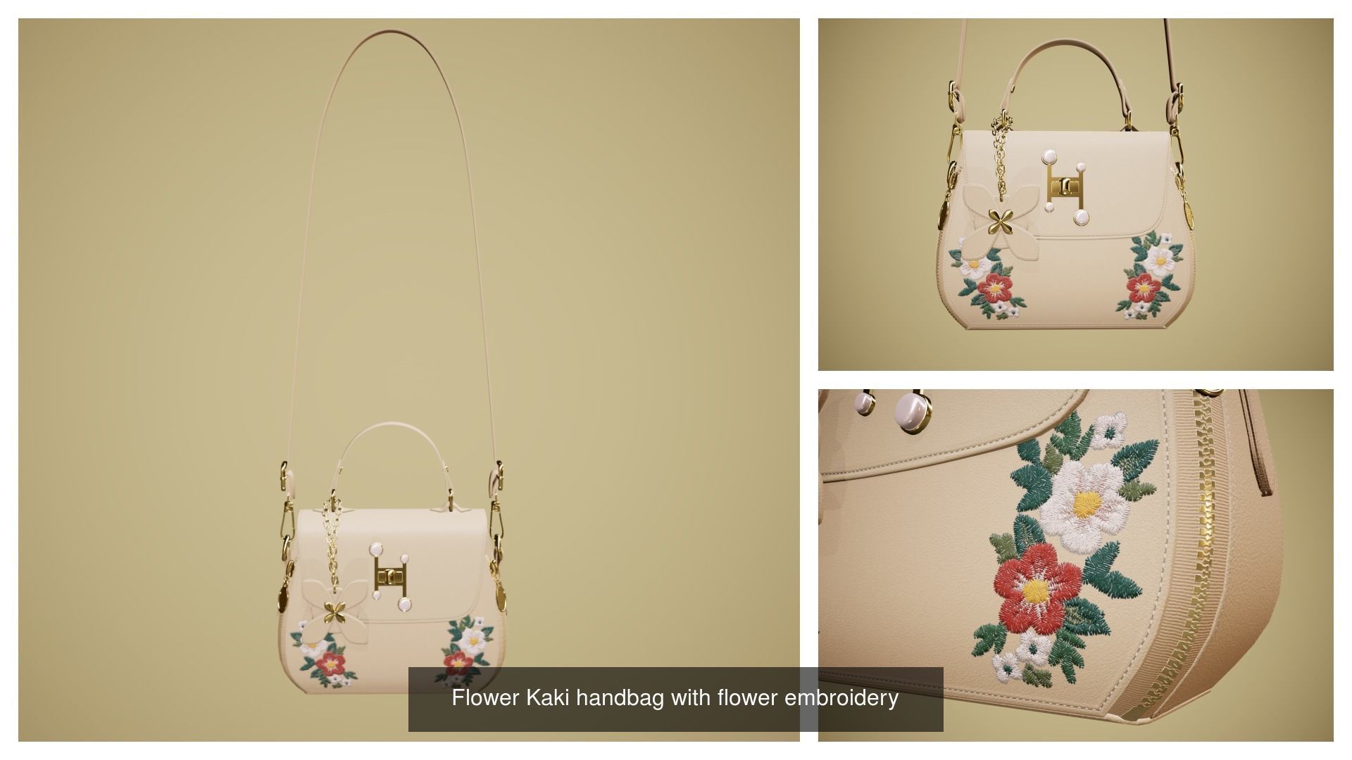 Flower embroidery handbag with 7 colors 3D Model Collection_10