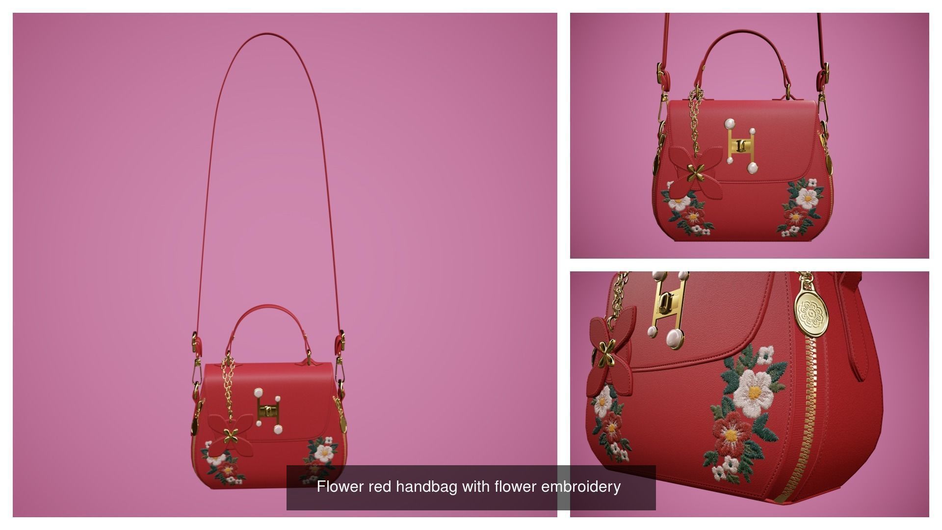 Flower embroidery handbag with 7 colors 3D Model Collection_13