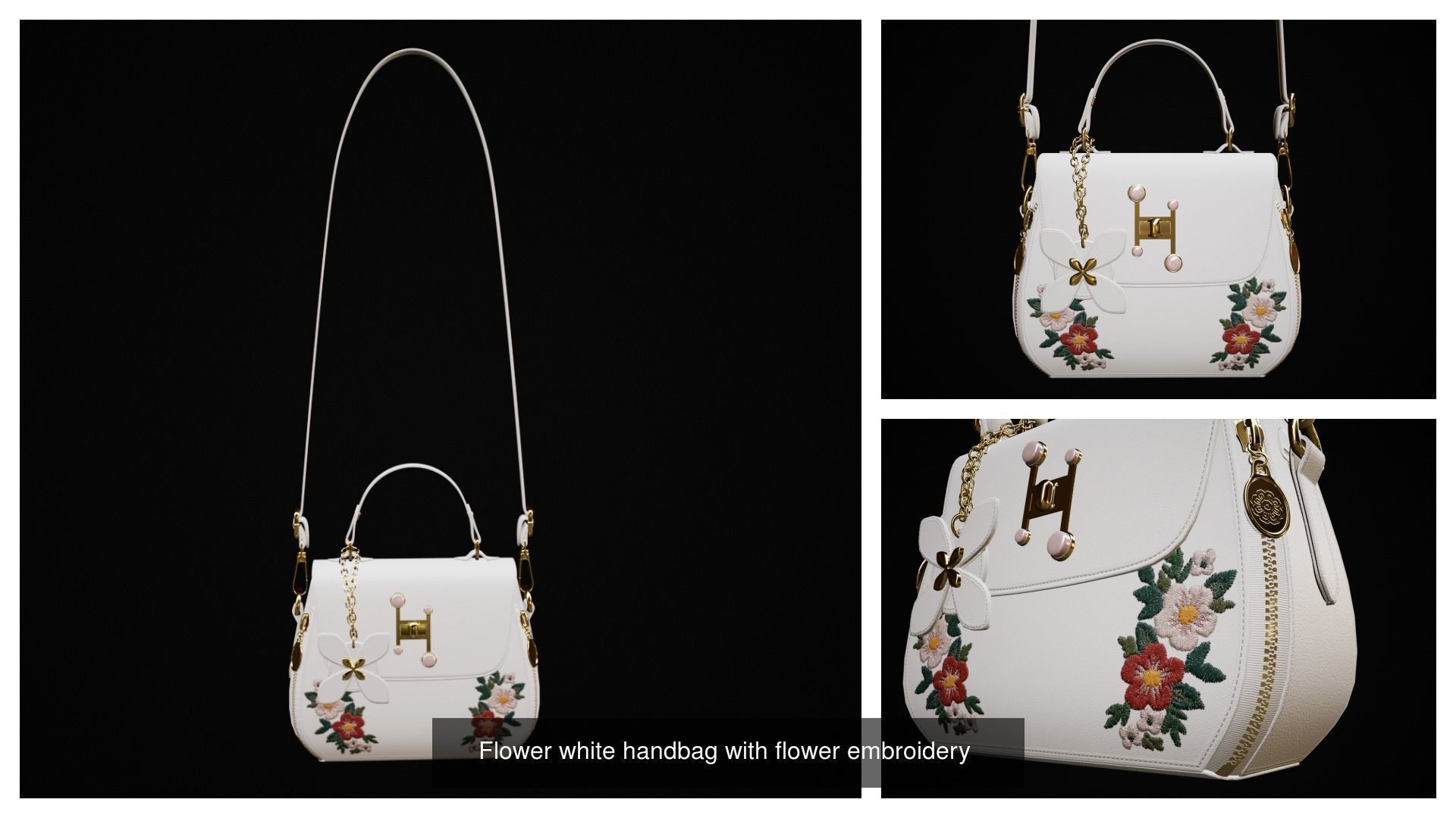 Flower embroidery handbag with 7 colors 3D Model Collection_14