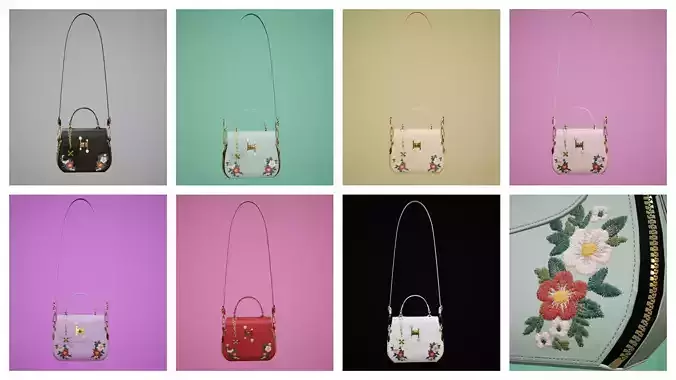 Flower embroidery handbag with 7 colors 3D Model Collection