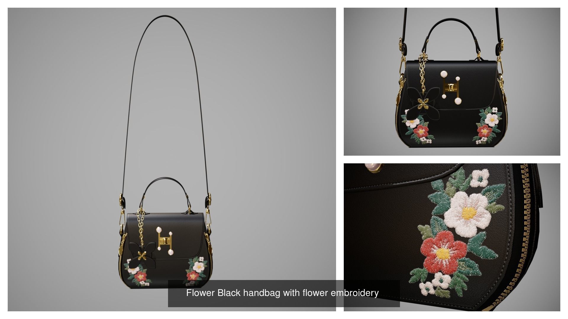 Flower embroidery handbag with 7 colors 3D Model Collection_9