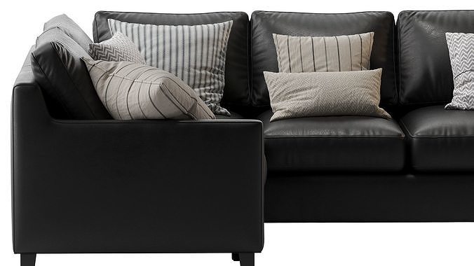 Beverly Upholstered 3-Piece Sectional Black 3D model 7