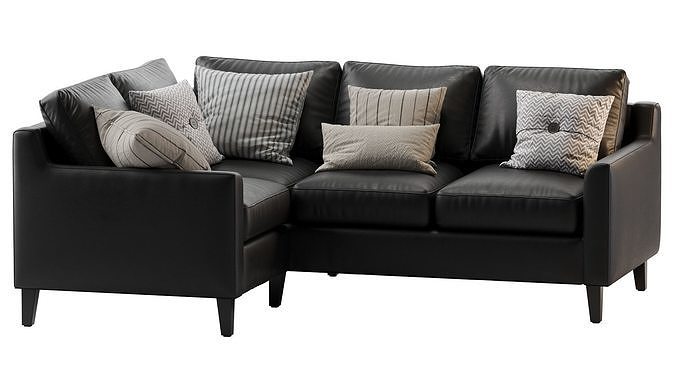 Beverly Upholstered 3-Piece Sectional Black 3D model 2