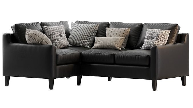Beverly Upholstered 3-Piece Sectional Black 3D model 4