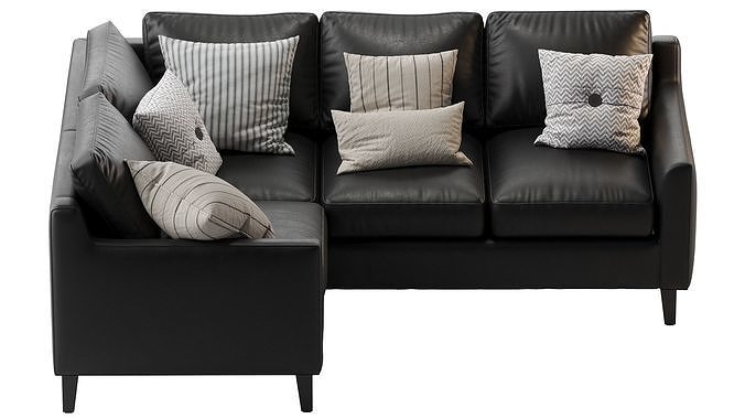 Beverly Upholstered 3-Piece Sectional Black 3D model 5