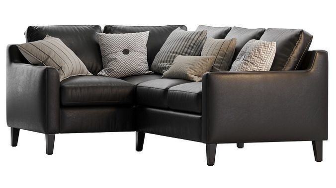 Beverly Upholstered 3-Piece Sectional Black 3D model 6