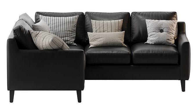 Beverly Upholstered 3-Piece Sectional Black 3D model 3