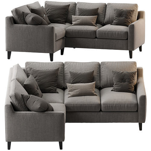 Beverly Upholstered 3-Piece Sectional Gray 3D model 2
