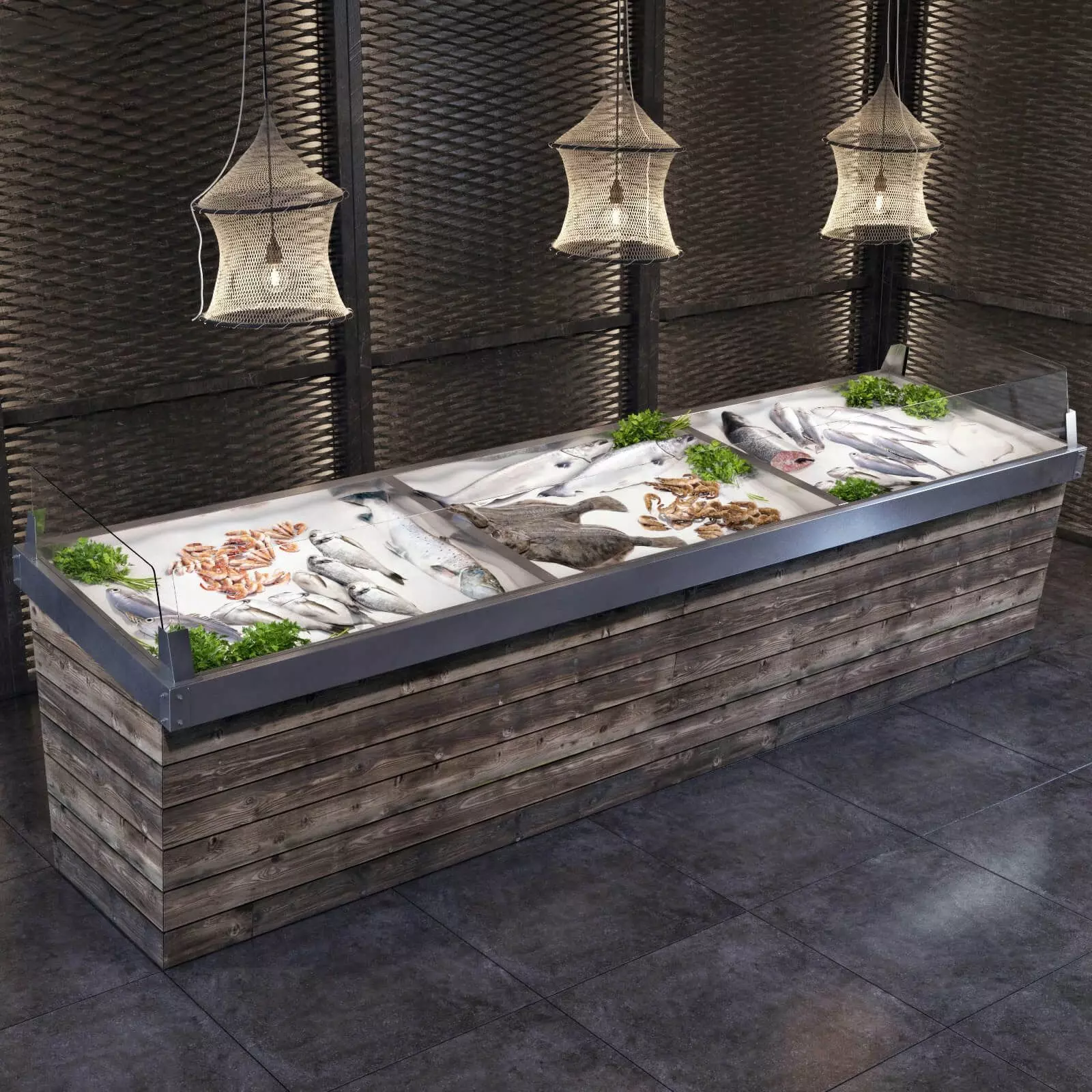 Showcase with fish and seafood 3D model_0