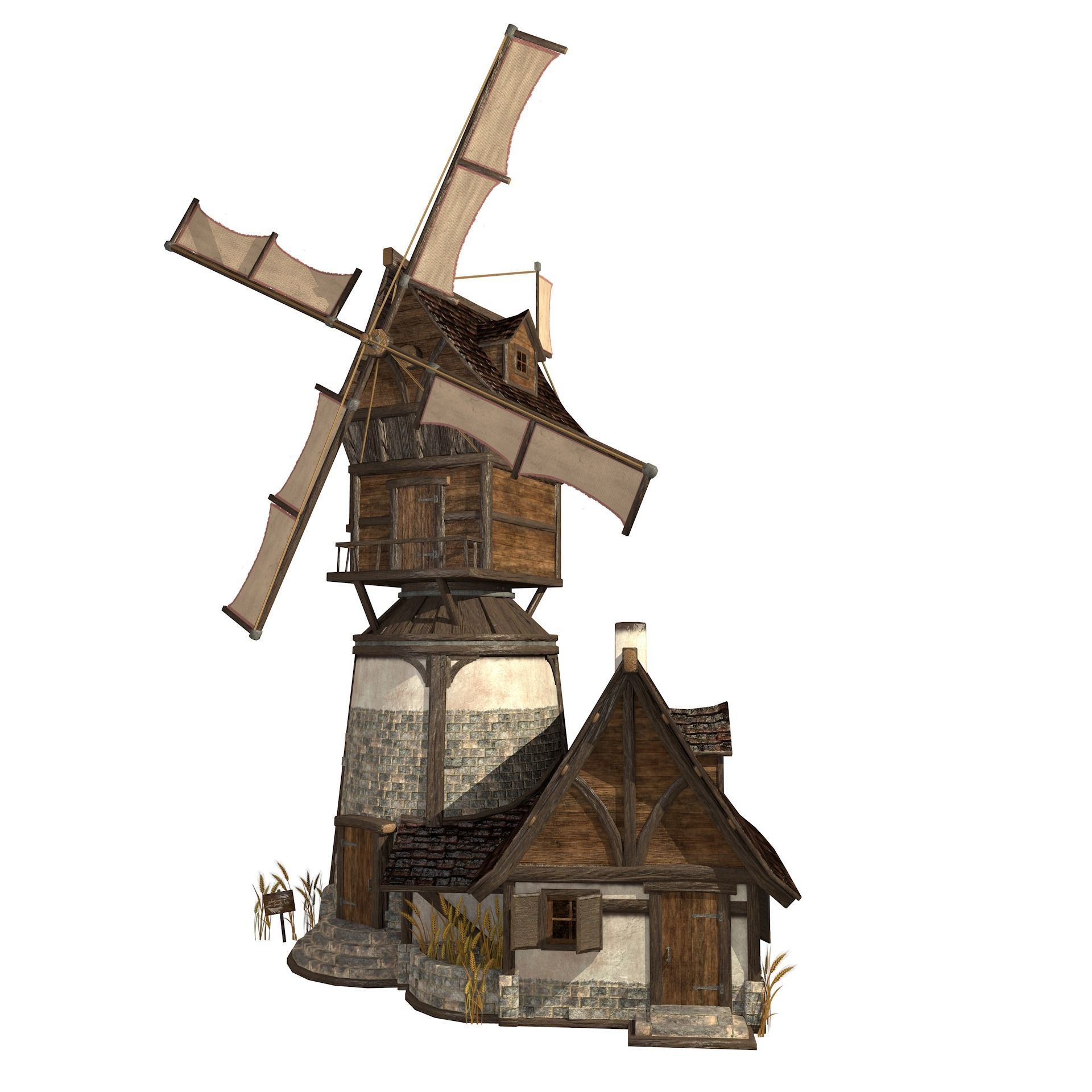 Old Windmill Low Poly Low-poly 3D model_6