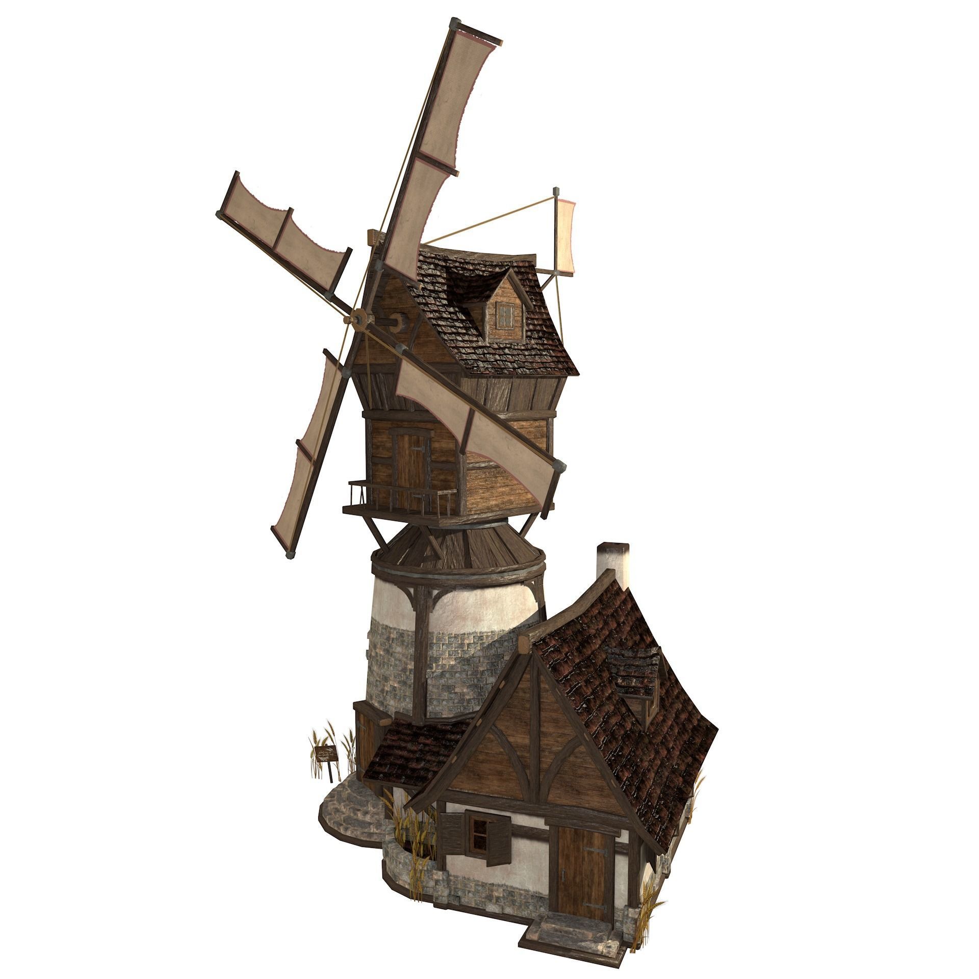 Old Windmill Low Poly Low-poly 3D model_16