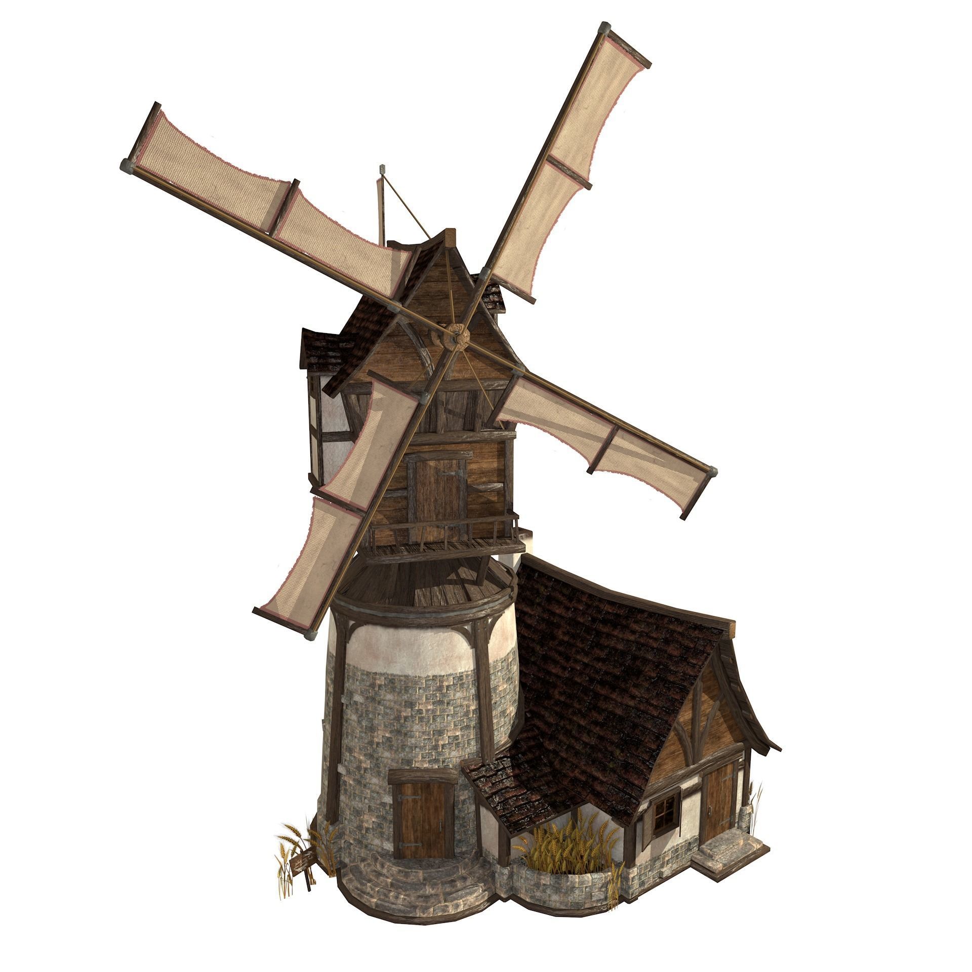 Old Windmill Low Poly Low-poly 3D model_11