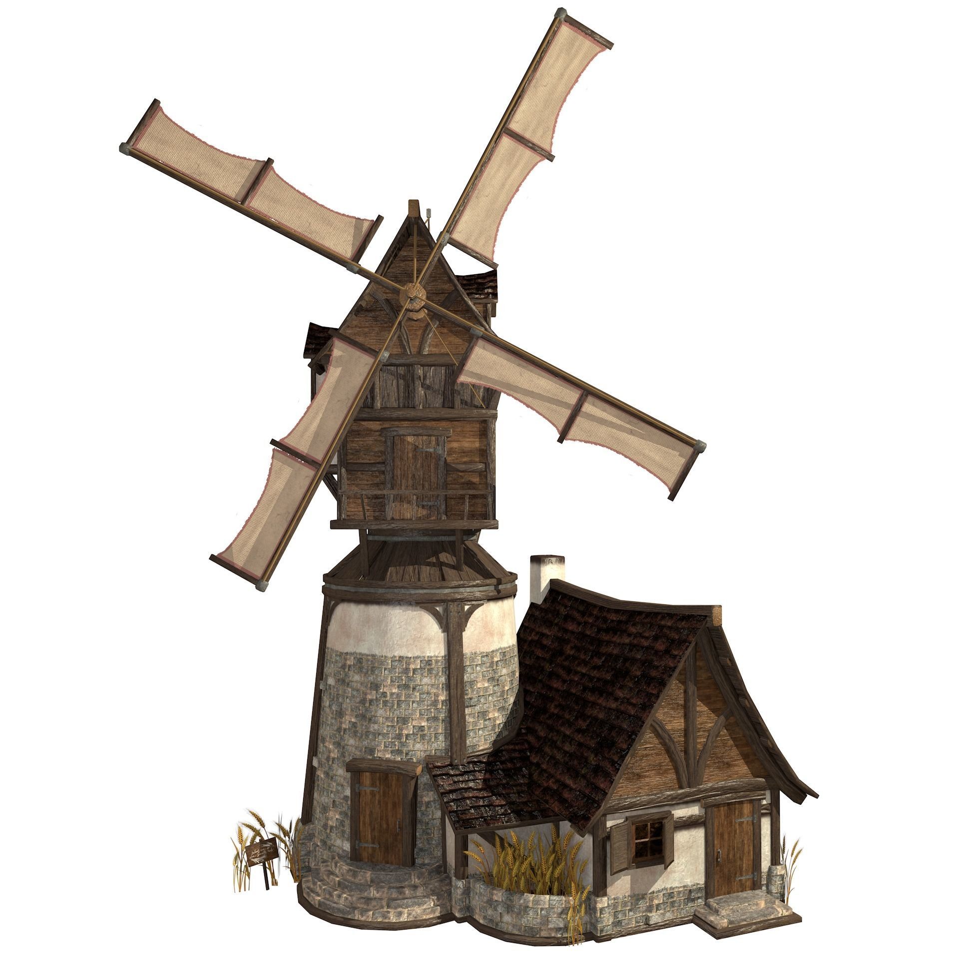 Old Windmill Low Poly Low-poly 3D model_4