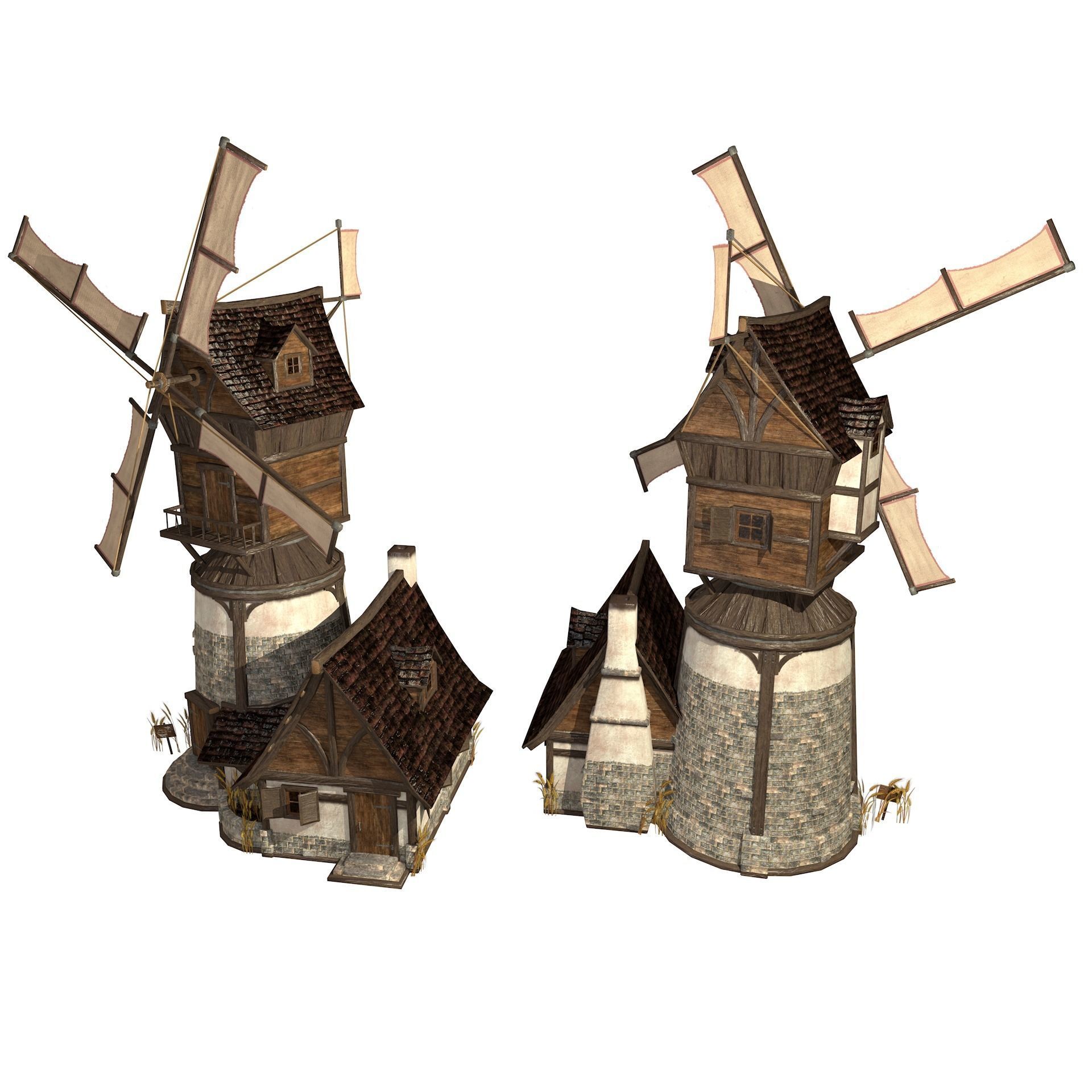 Old Windmill Low Poly Low-poly 3D model_9