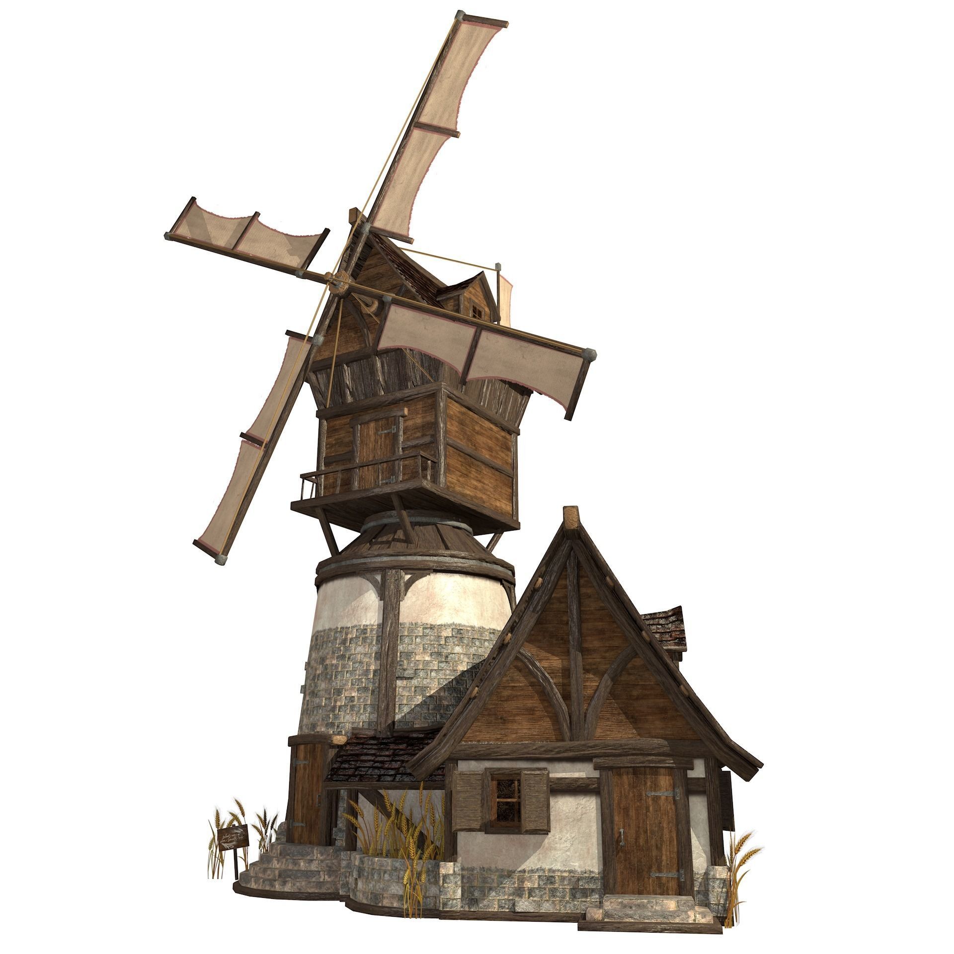 Old Windmill Low Poly Low-poly 3D model_8