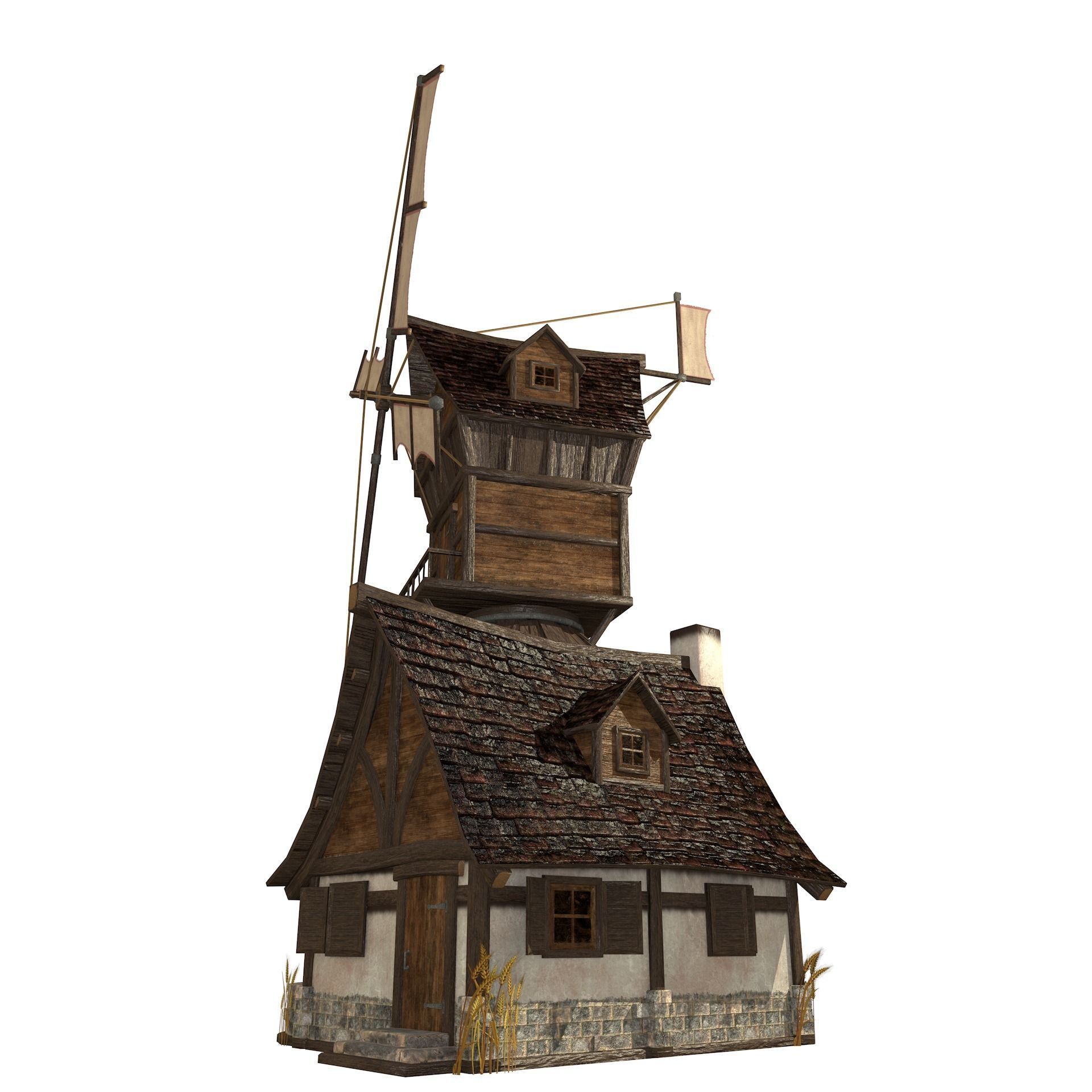 Old Windmill Low Poly Low-poly 3D model_13