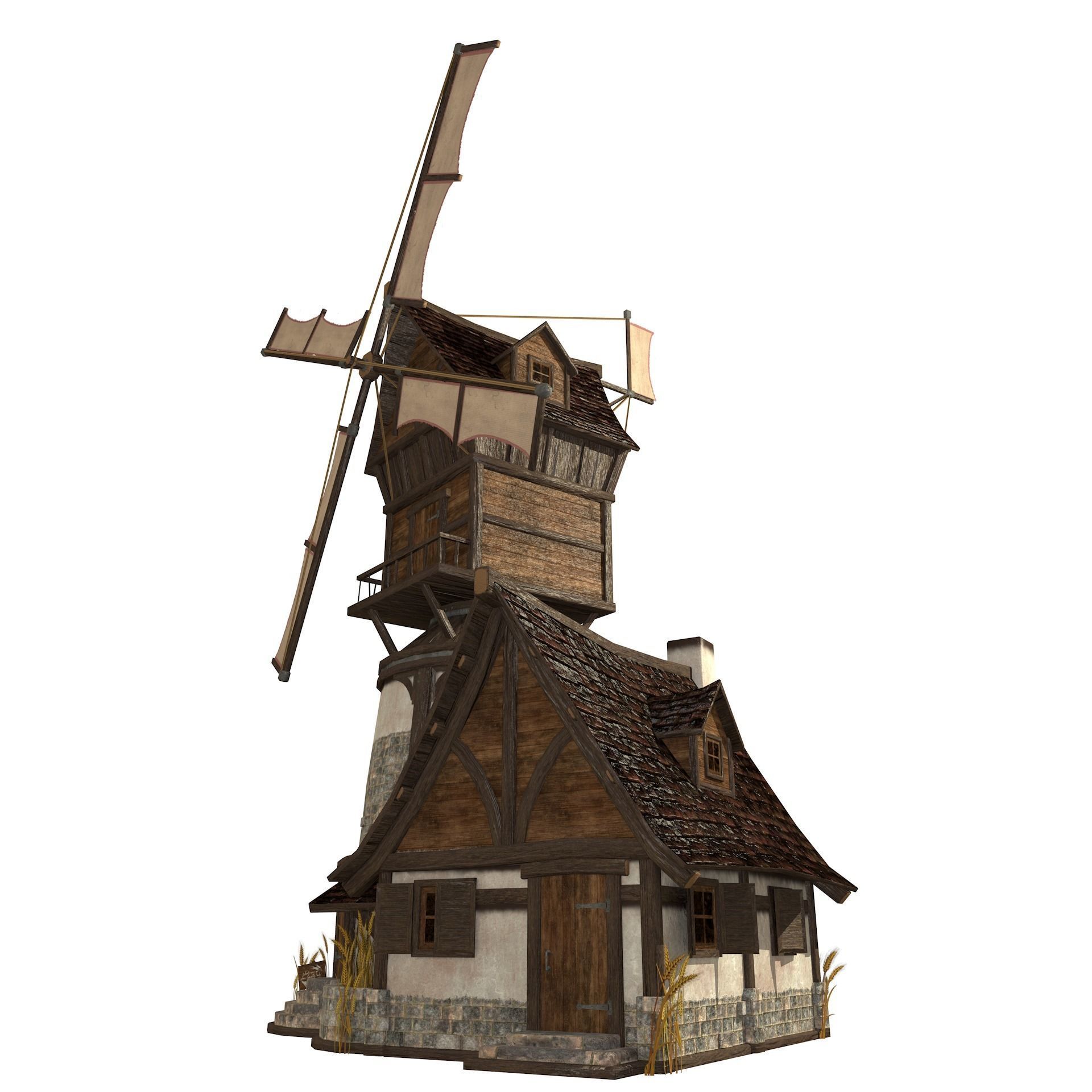 Old Windmill Low Poly Low-poly 3D model_14