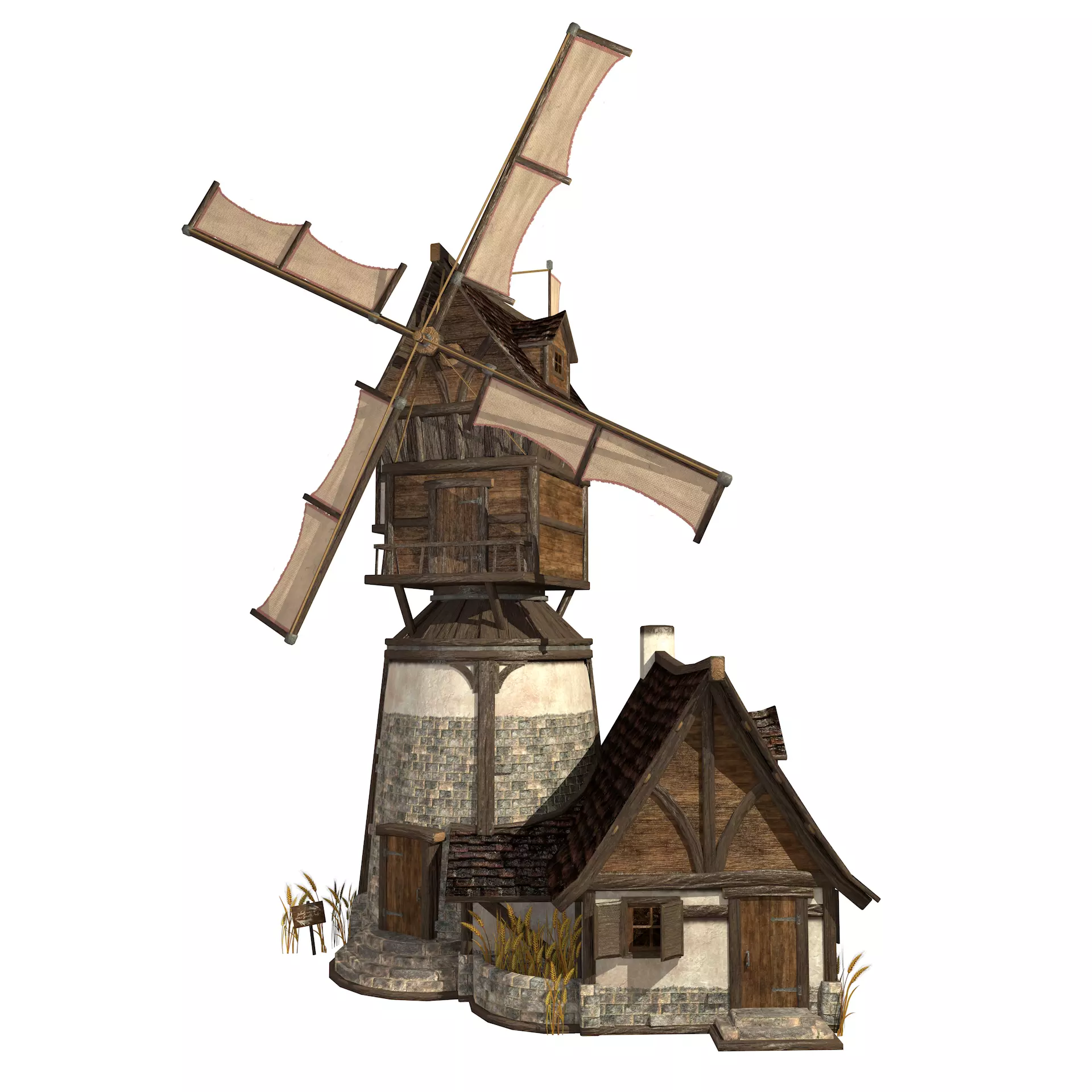 Old Windmill Low Poly Low-poly 3D model_0