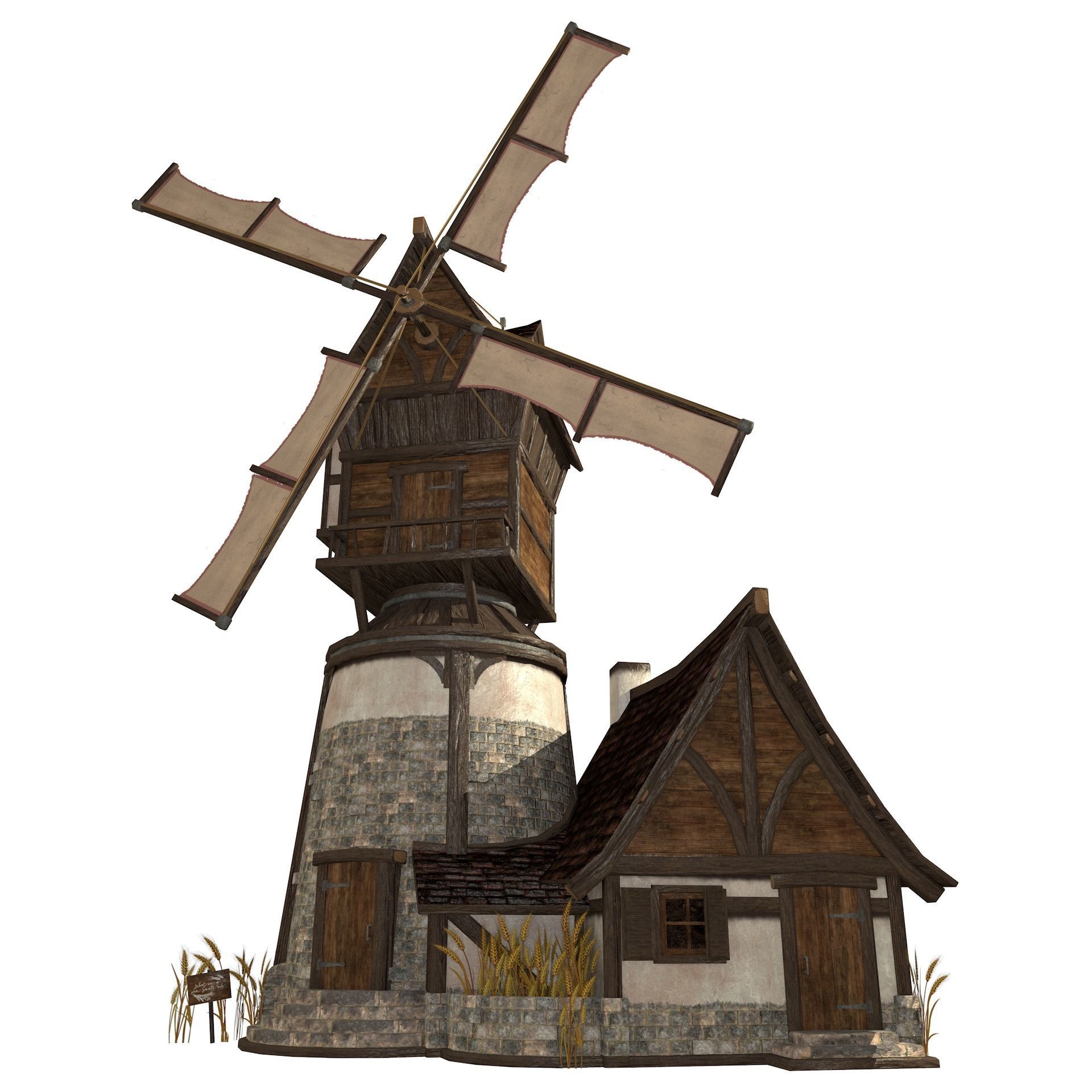 Old Windmill Low Poly Low-poly 3D model_10