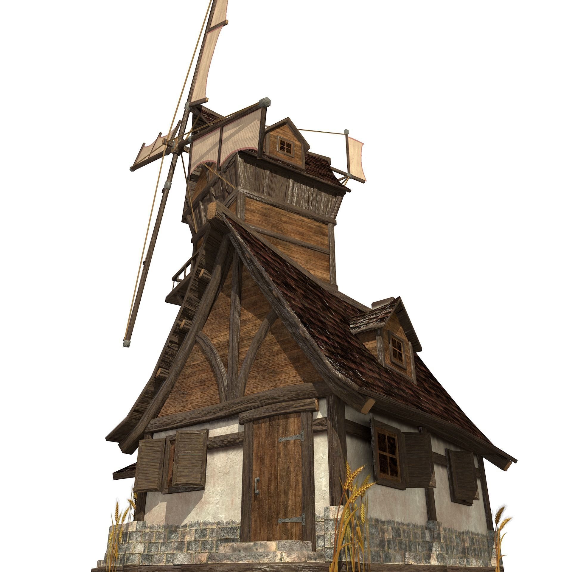 Old Windmill Low Poly Low-poly 3D model_2