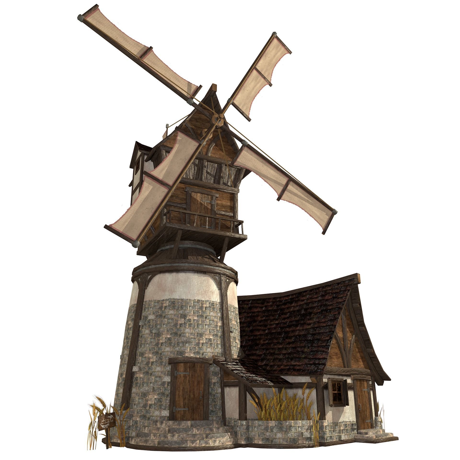 Old Windmill Low Poly Low-poly 3D model_7