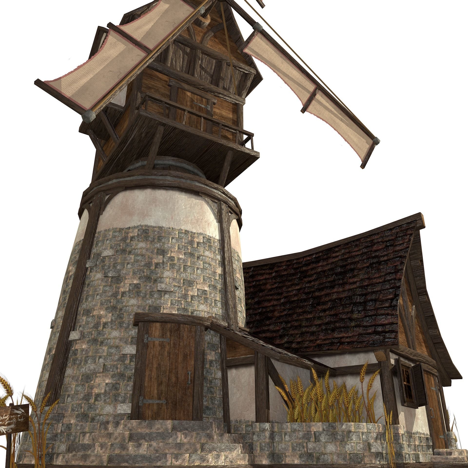 Old Windmill Low Poly Low-poly 3D model_5