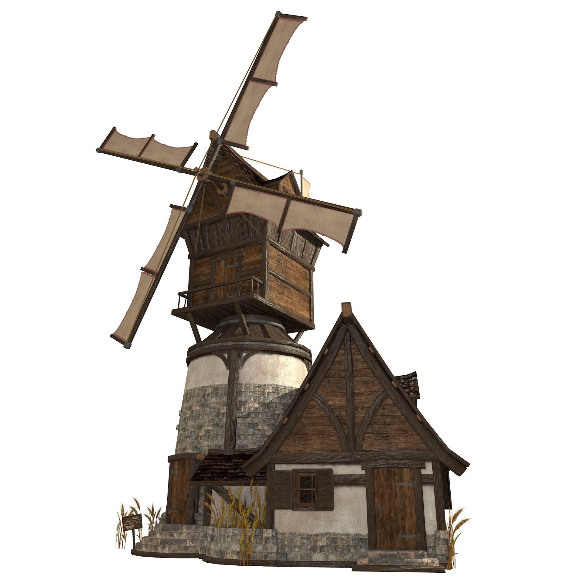 Old Windmill Low Poly Low-poly 3D model_12