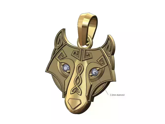 Diamond eyes Fenrir wolf pendant with bail