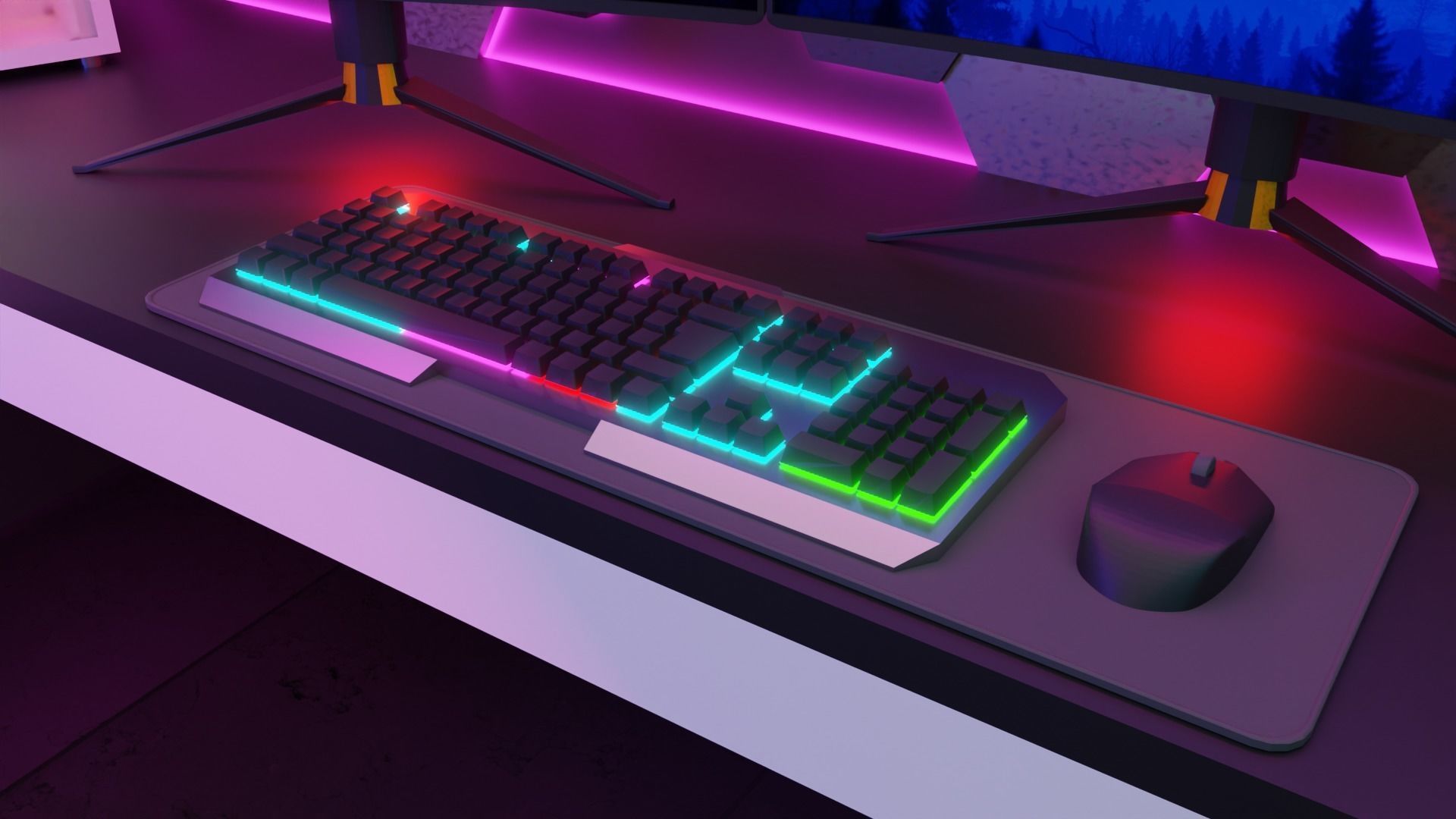 Gaming Room Lowpoly Isometric 3D model Low-poly 3D model_4