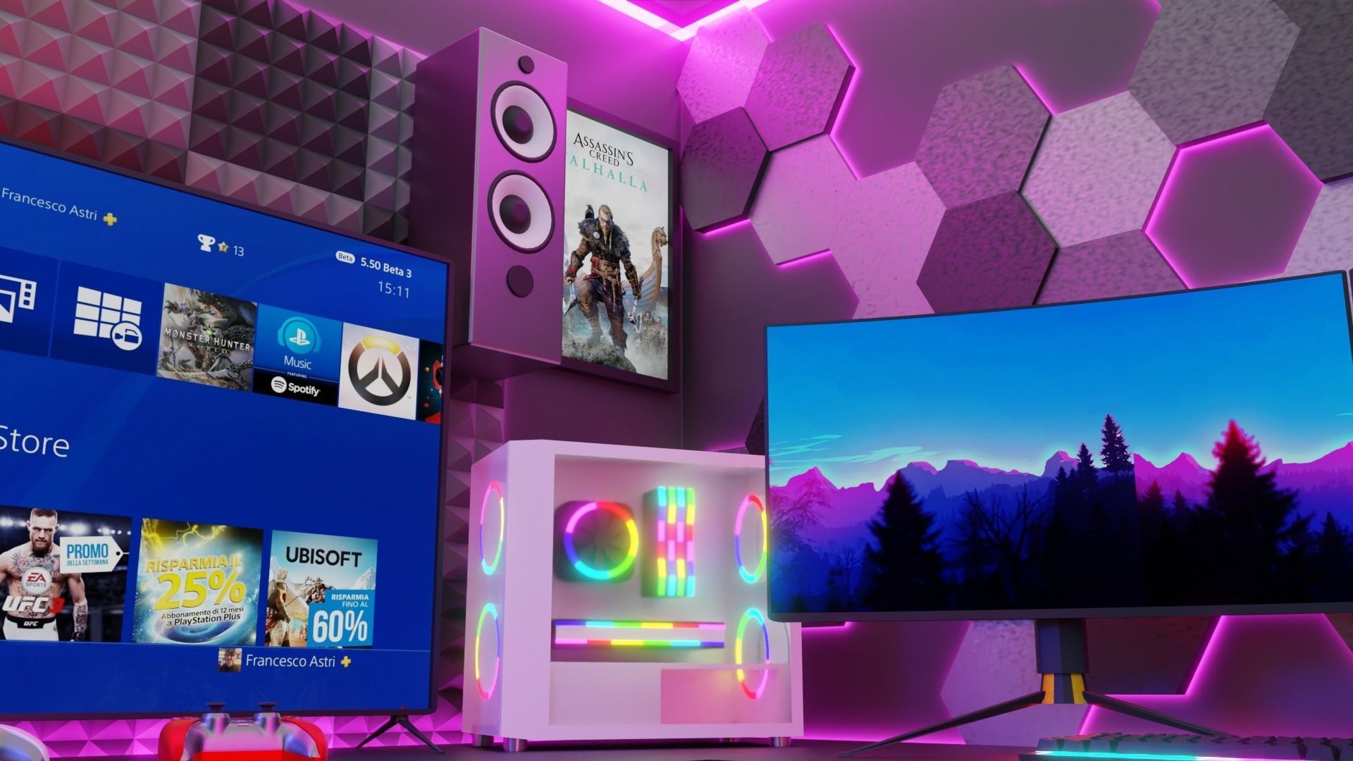 Gaming Room Lowpoly Isometric 3D model Low-poly 3D model_5