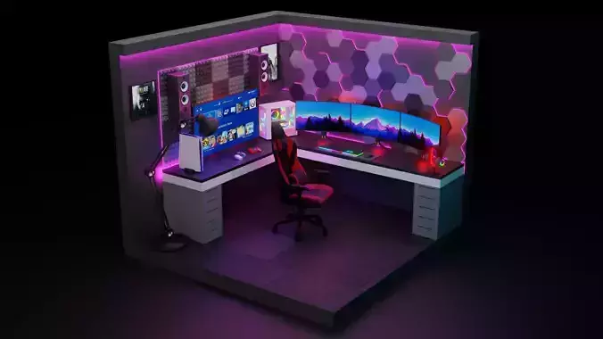 Gaming Room Lowpoly Isometric 3D model Low-poly 3D model