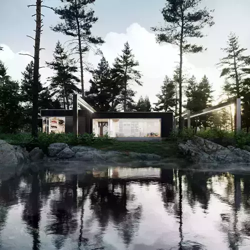 Forest house in fog 3d exterior scene  3D model