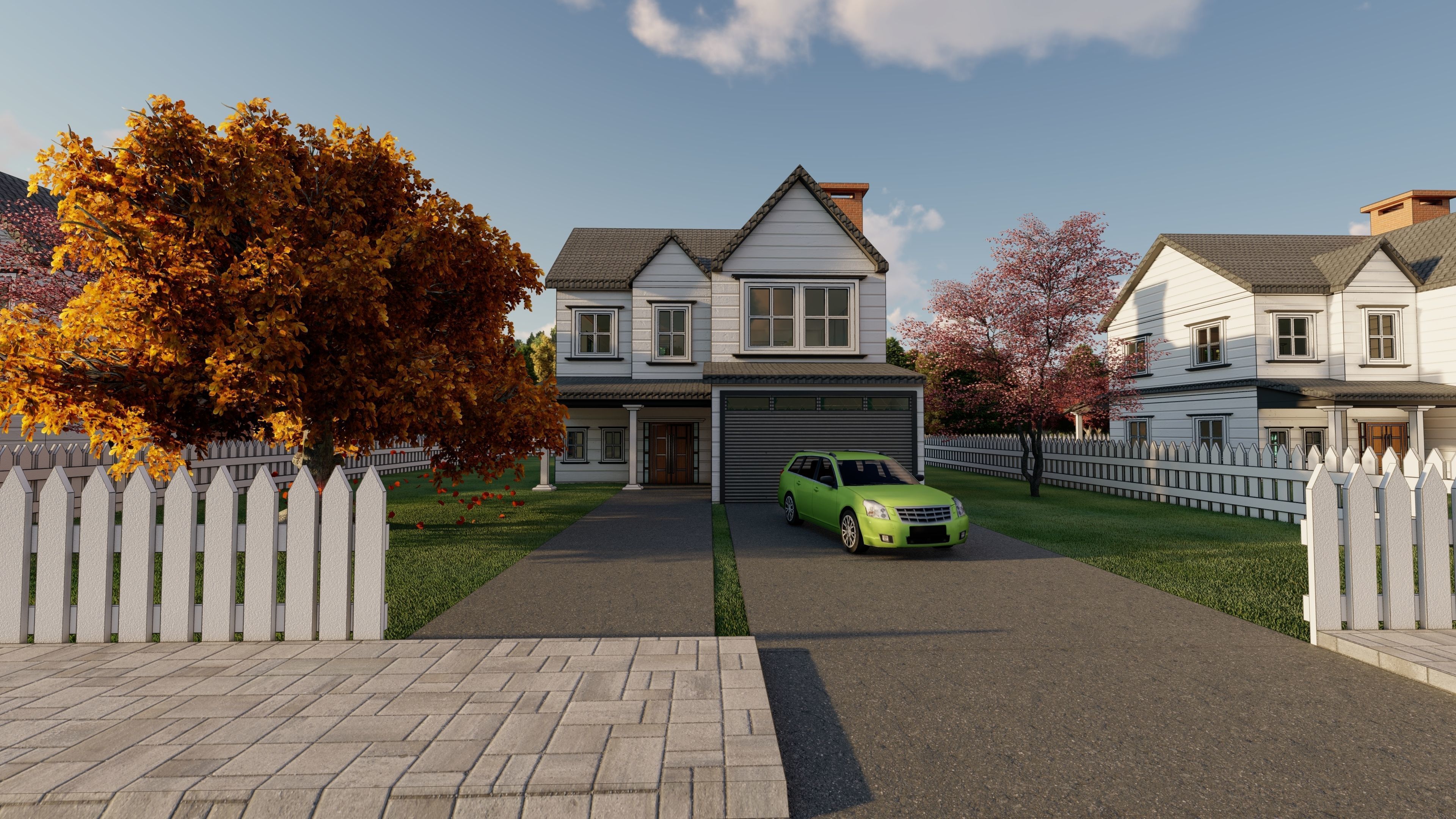 3D Villa 6 Model car is parked 3D model_3