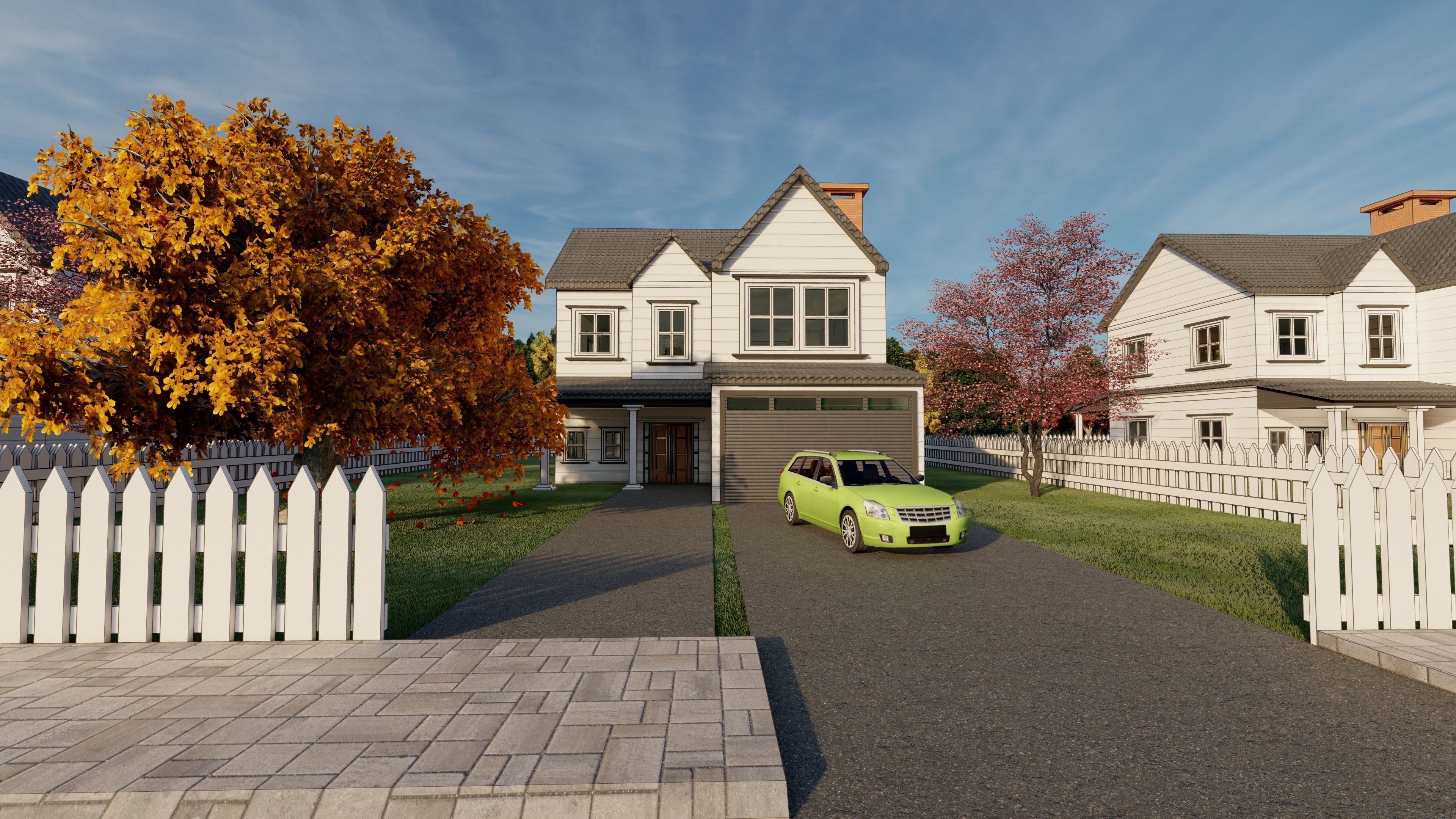 3D Villa 6 Model car is parked 3D model_1