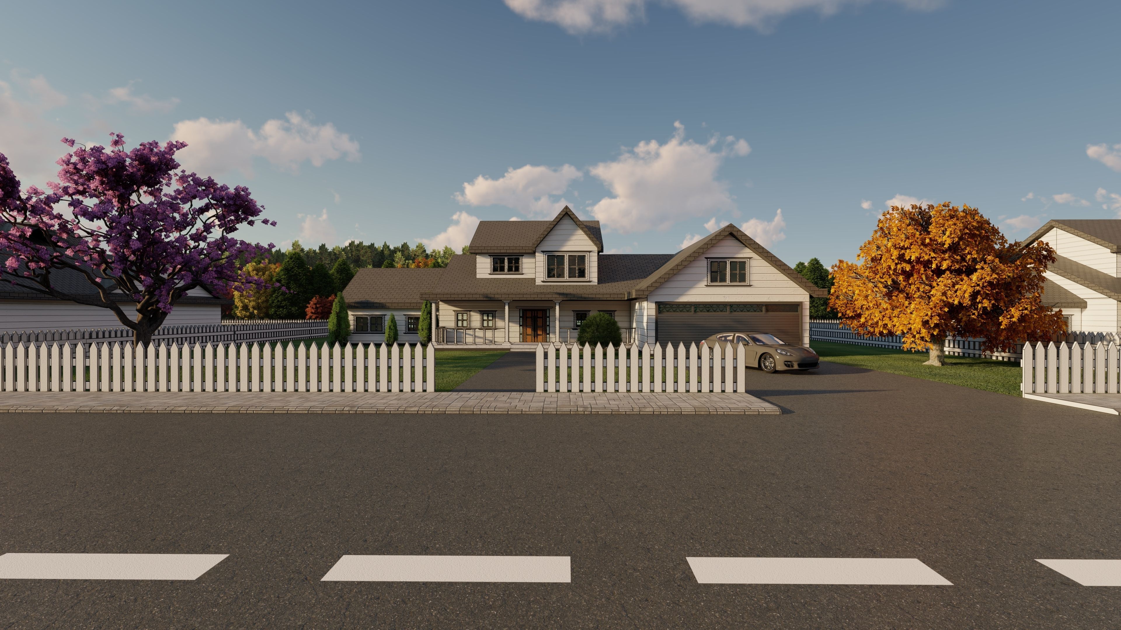 3D Villa 8 Model home with picket fence 3D model_10