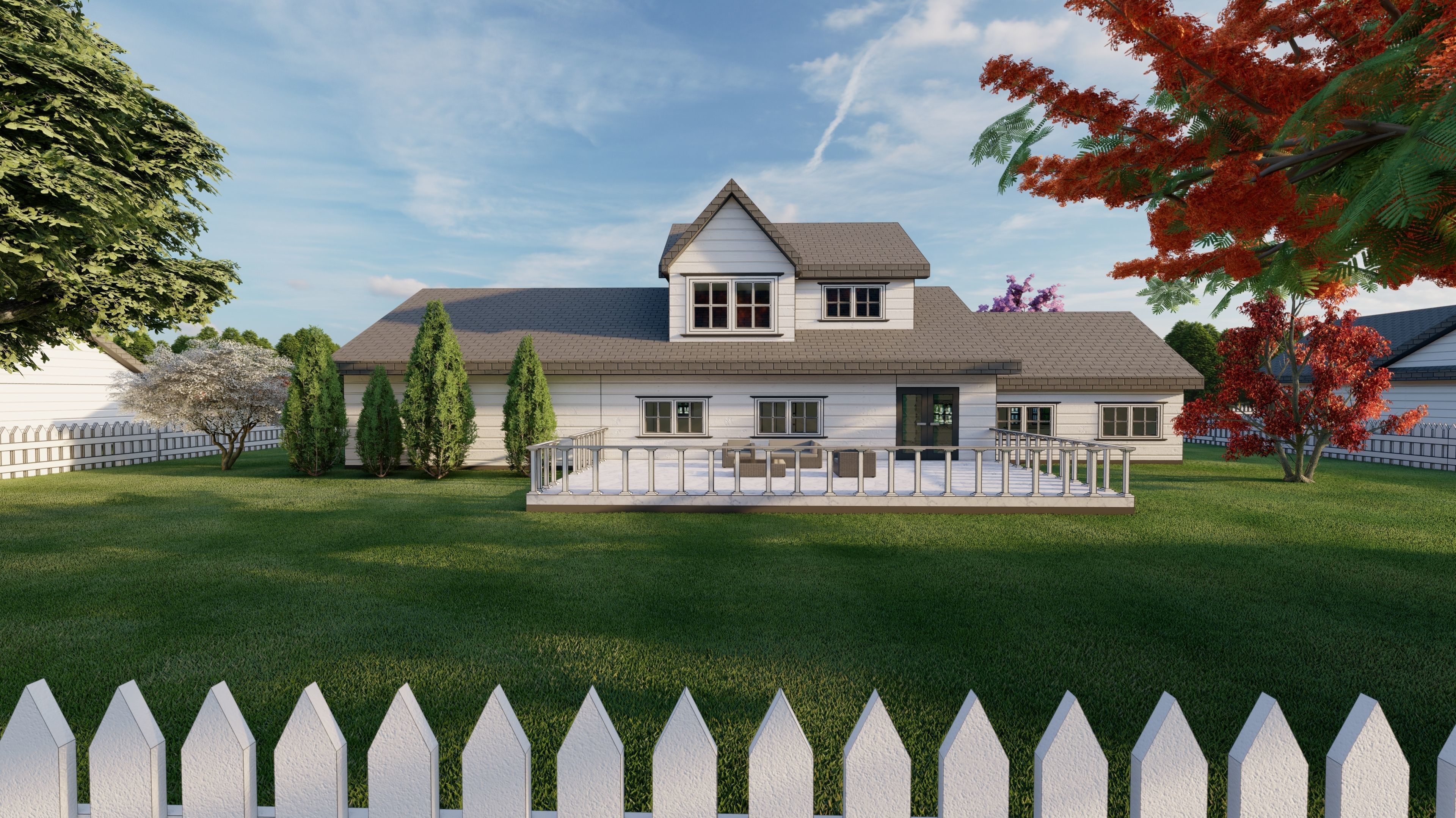 3D Villa 8 Model home with picket fence 3D model_3