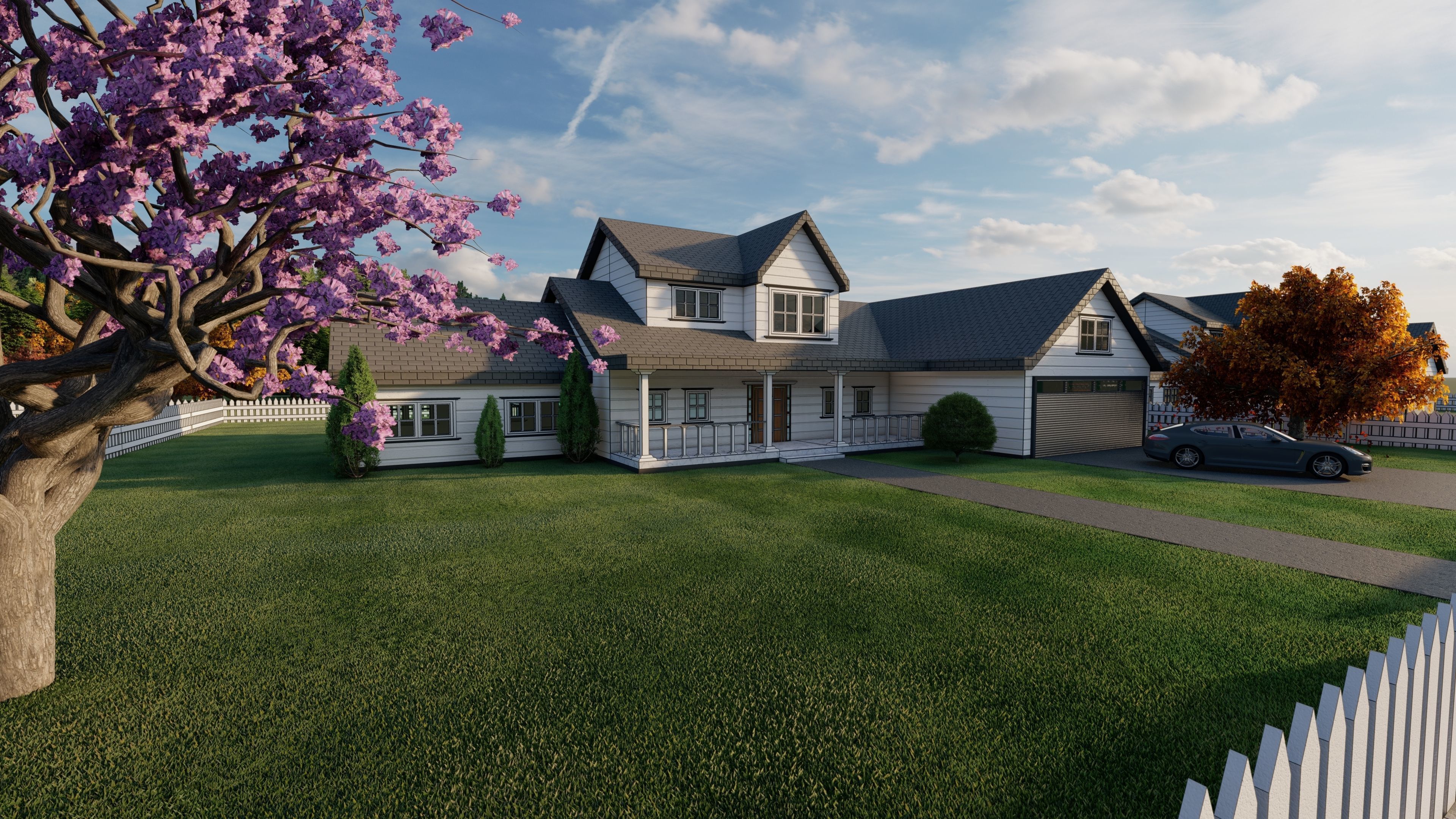 3D Villa 8 Model home with picket fence 3D model_0