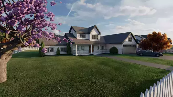 3D Villa 8 Model home with picket fence 3D model