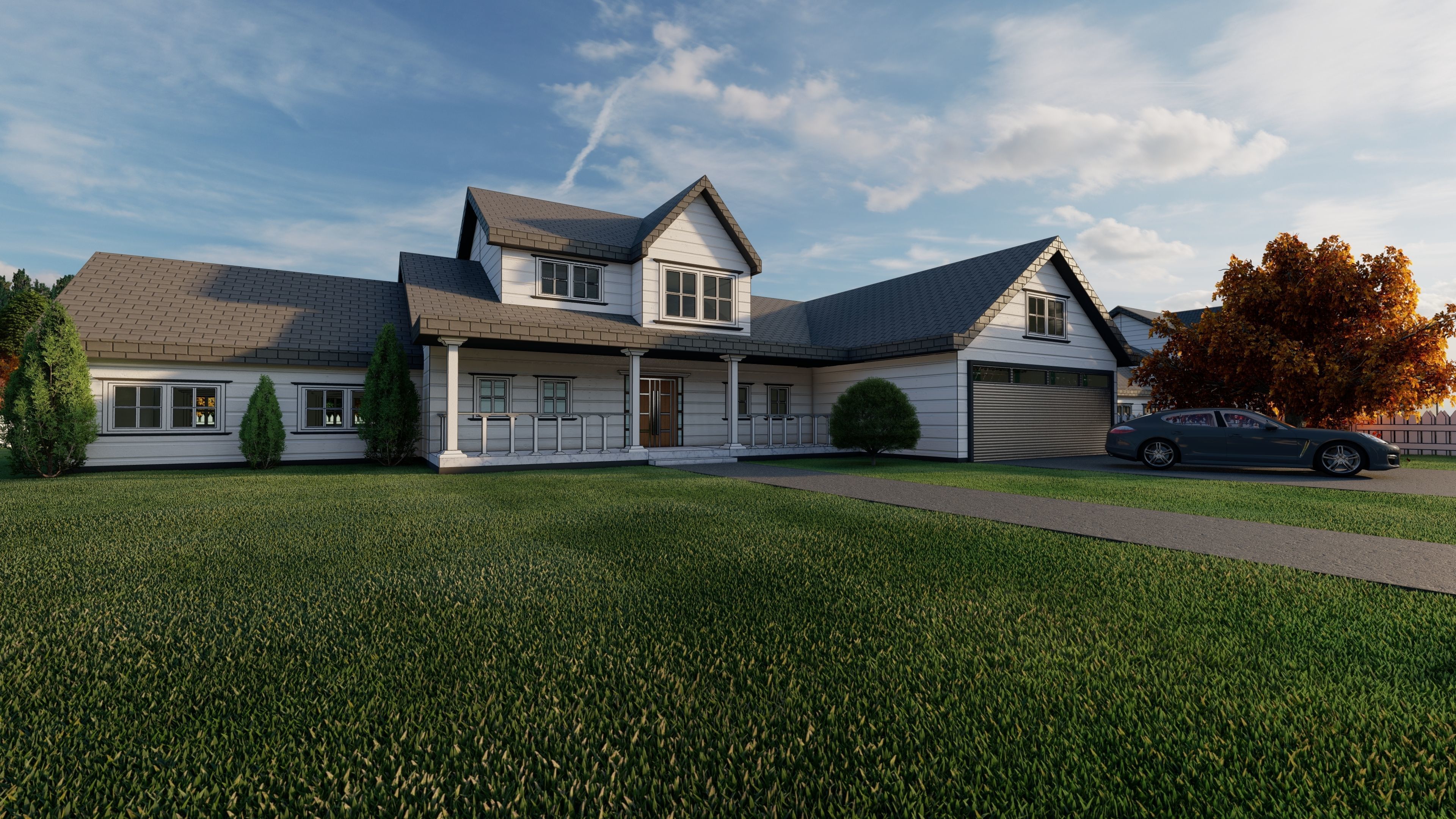 3D Villa 8 Model home with picket fence 3D model_2