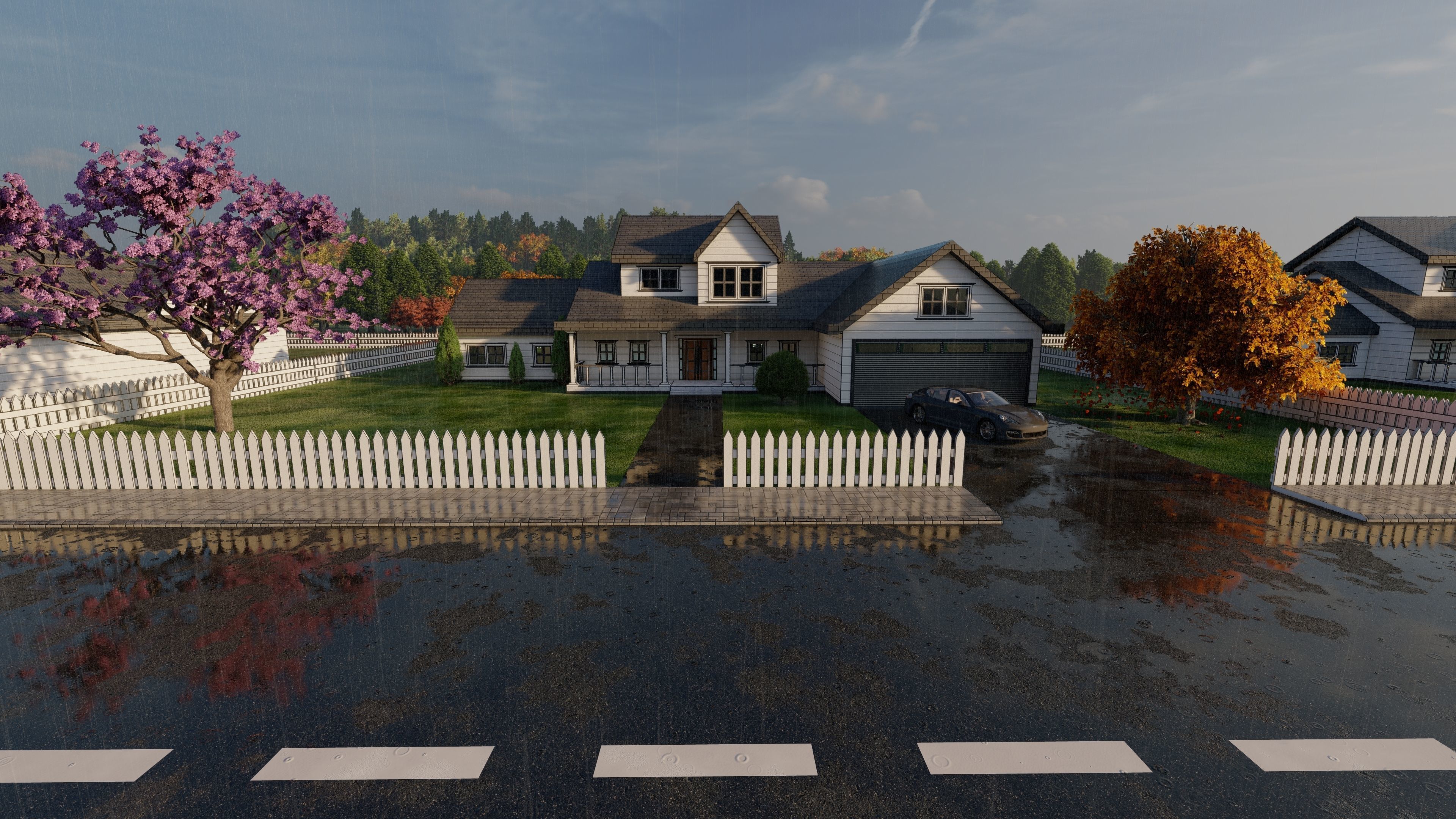 3D Villa 8 Model home with picket fence 3D model_7