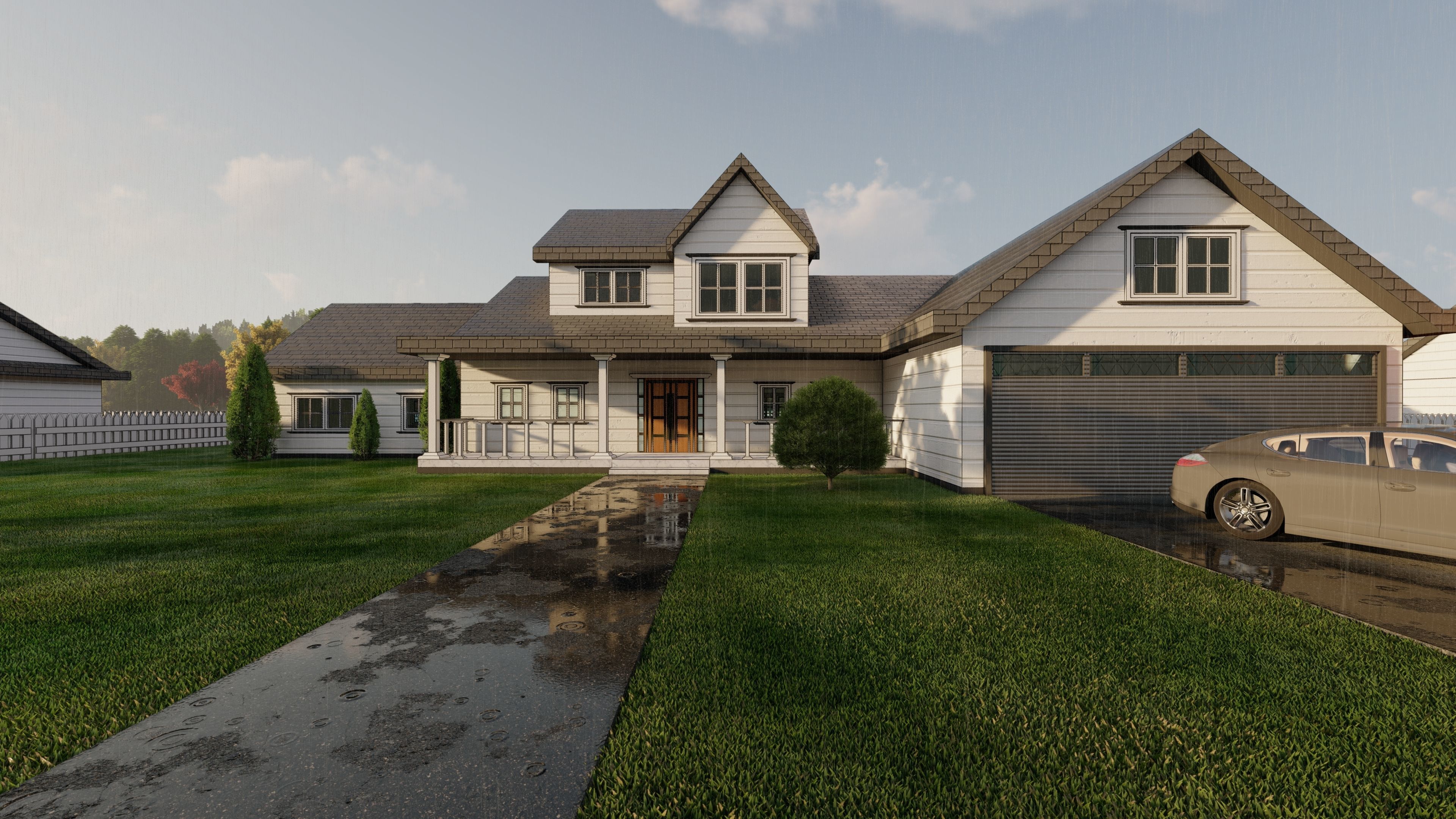 3D Villa 8 Model home with picket fence 3D model_9