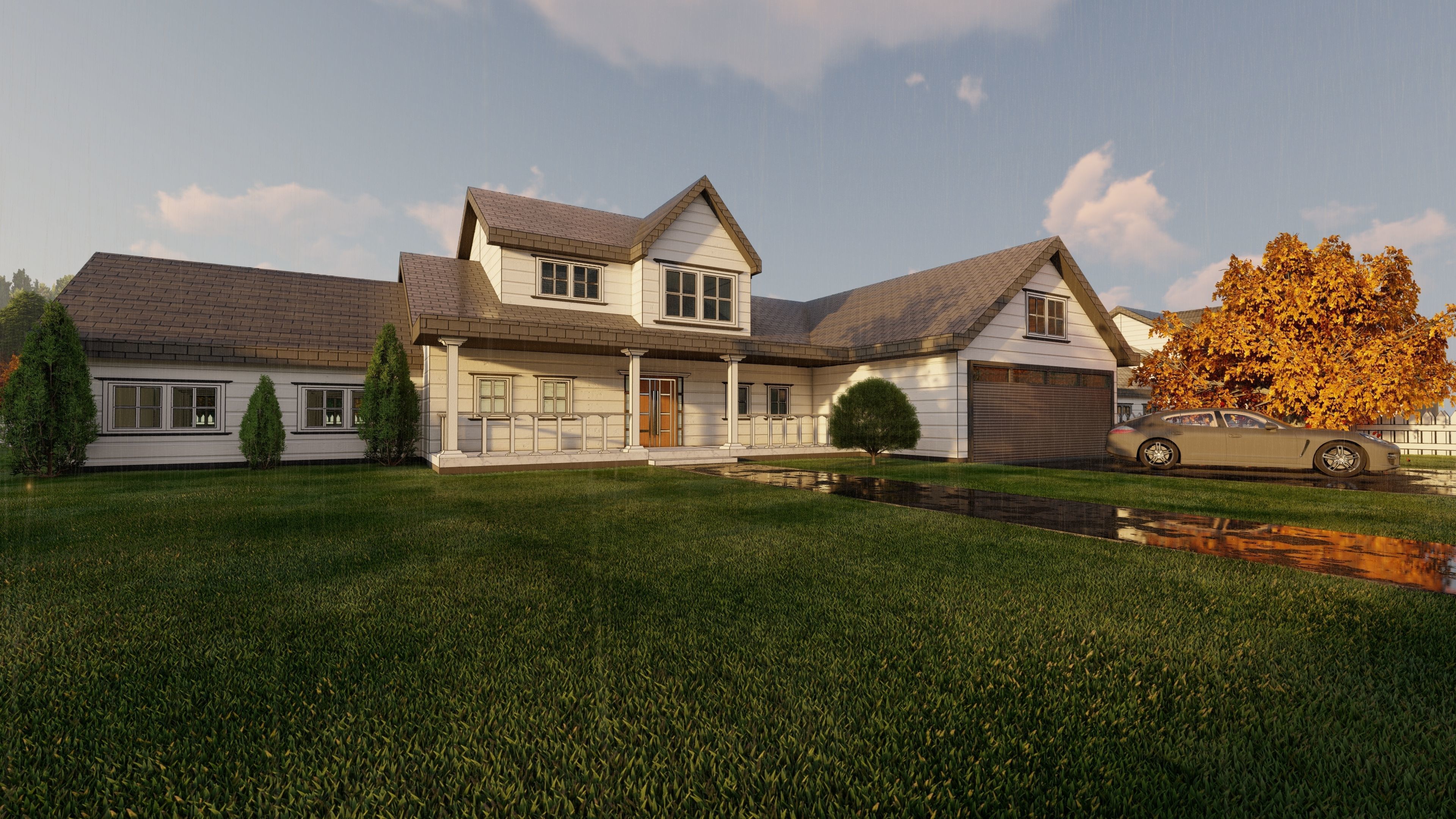 3D Villa 8 Model home with picket fence 3D model_12