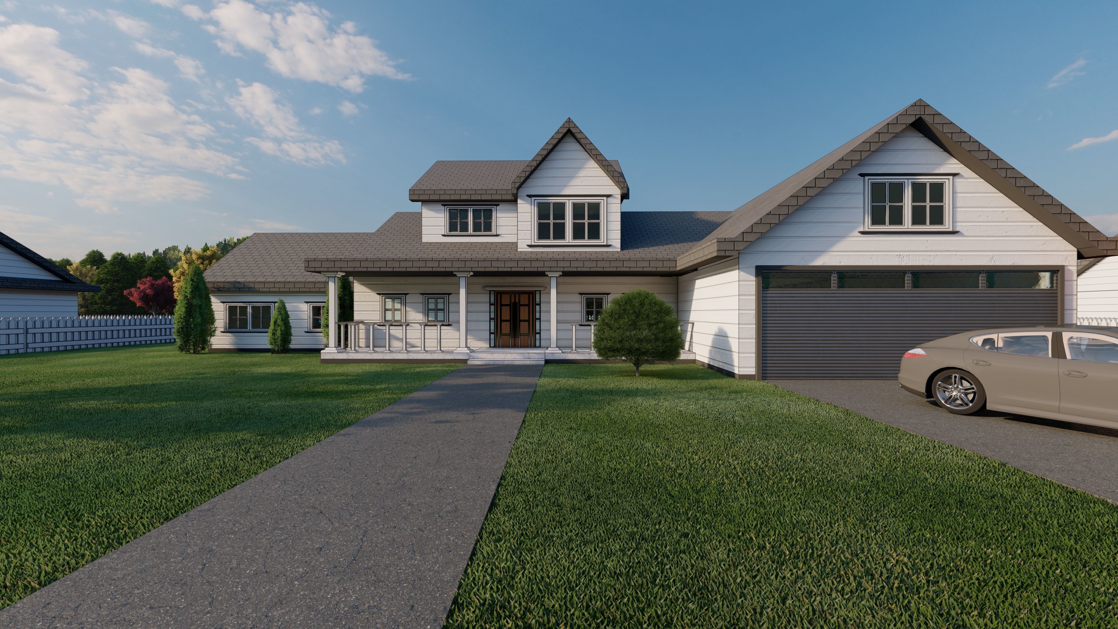 3D Villa 8 Model home with picket fence 3D model_11