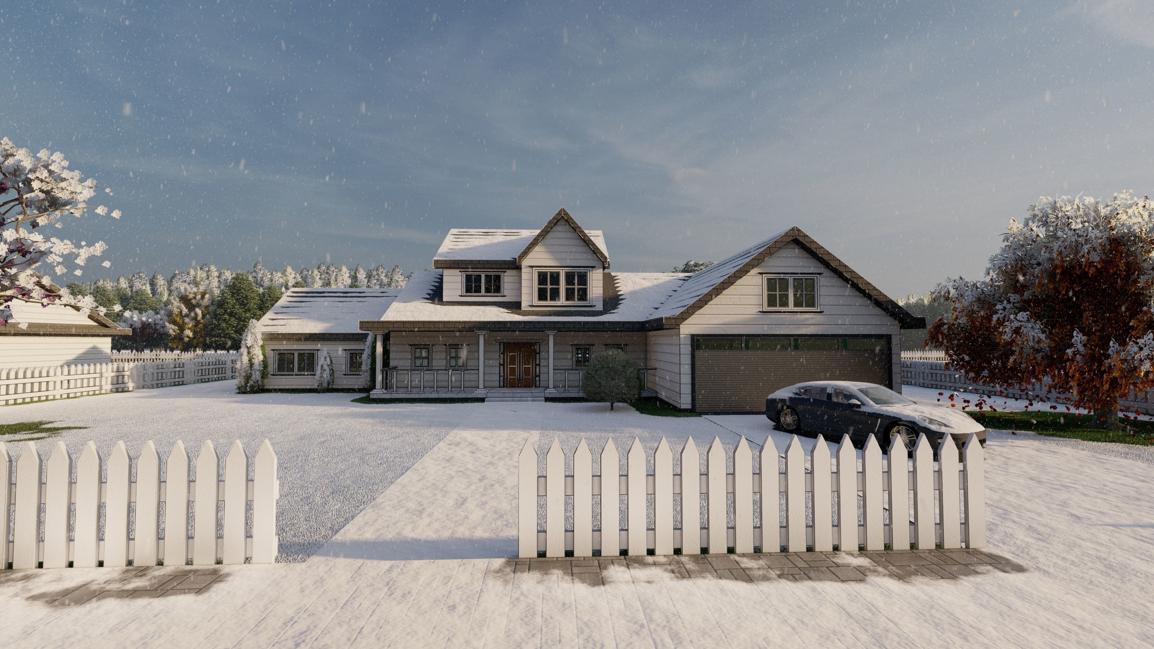 3D Villa 8 Model home with picket fence 3D model_6