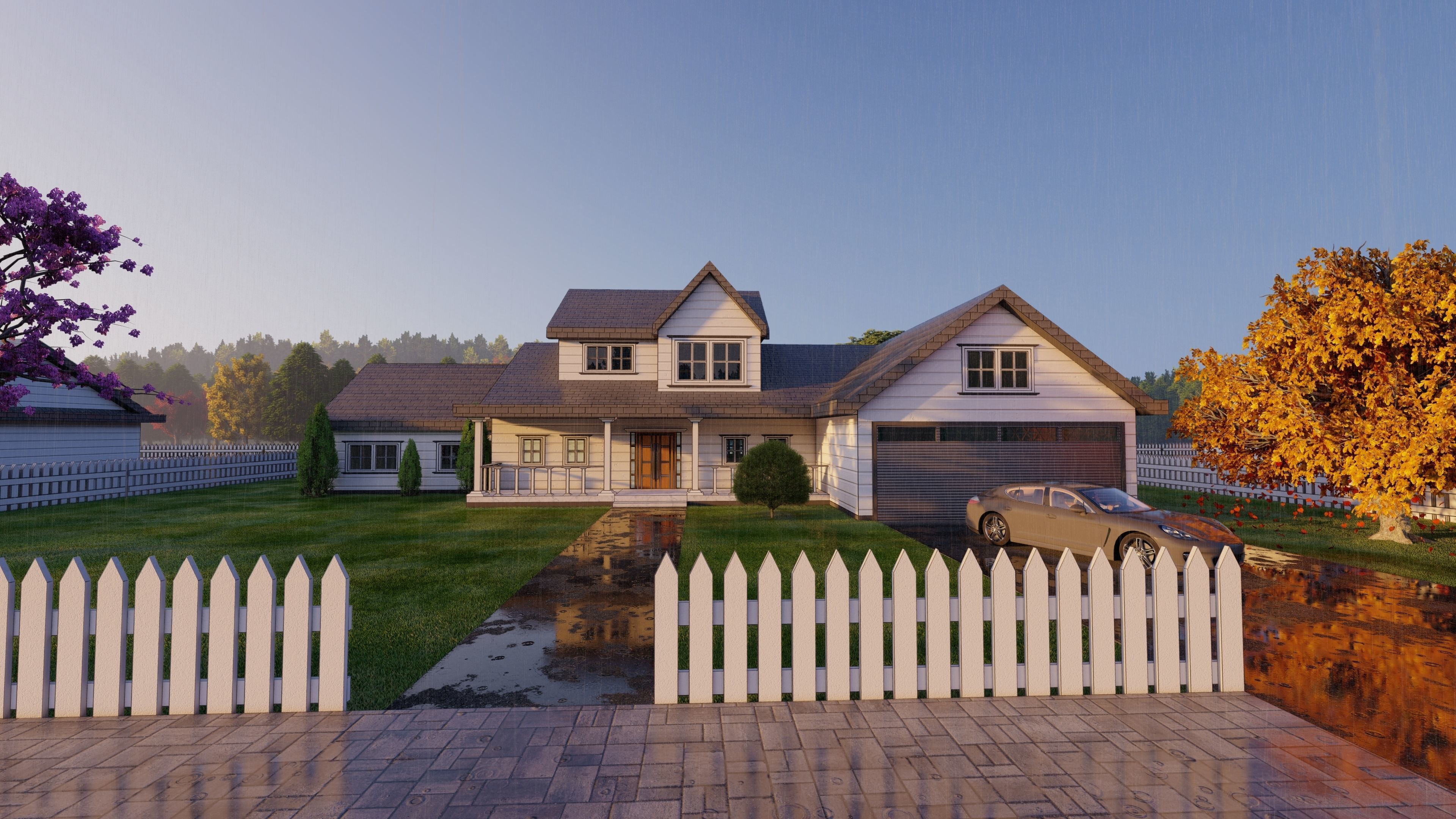 3D Villa 8 Model home with picket fence 3D model_8