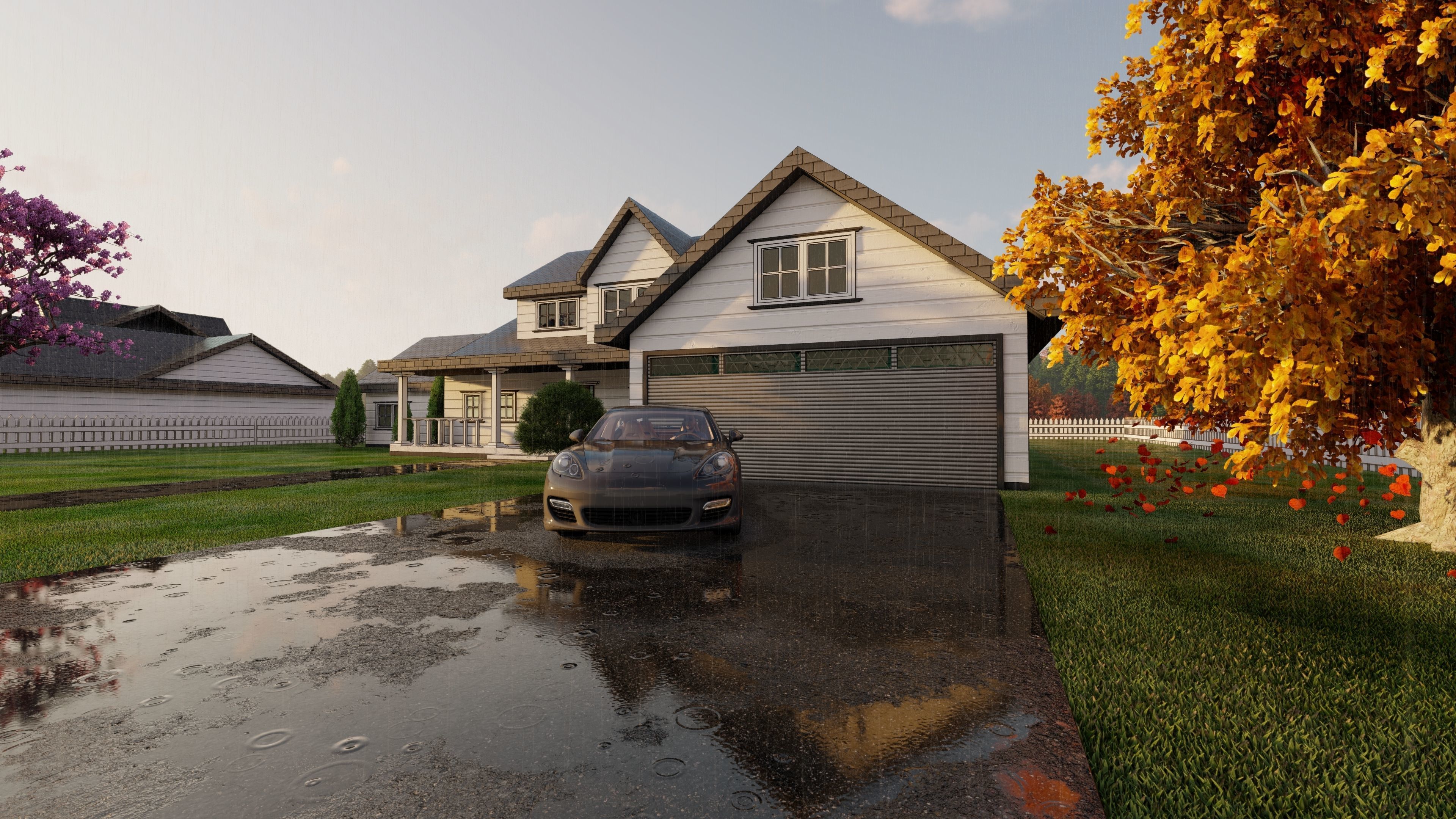 3D Villa 8 Model home with picket fence 3D model_4